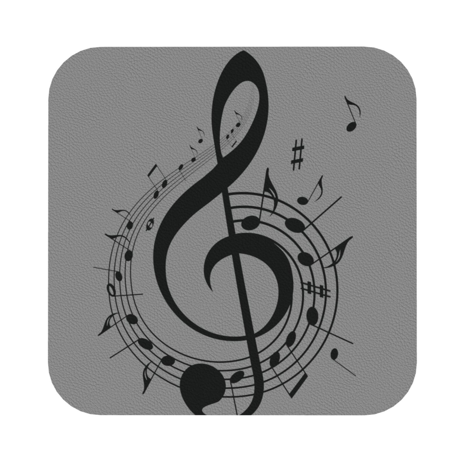 Music Symbol PU Leather Coasters Set of 6 Square Drink Coasters
