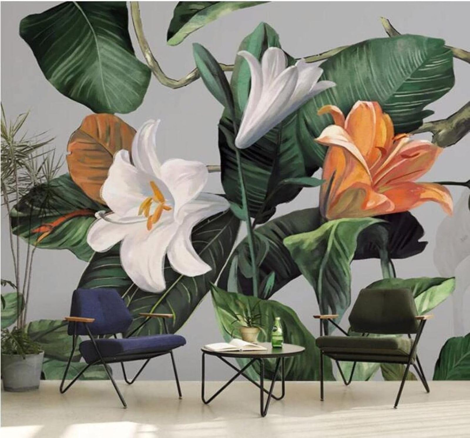 Xlming 250Cm×170Cm(B×H) Fresh Plants Green Leaves Pastoral Lilies 3D Wallpaper Luxury Home Dining Decor Paste Sofa Living Room The Wall For Bedroom Mural-250Cm×170Cm