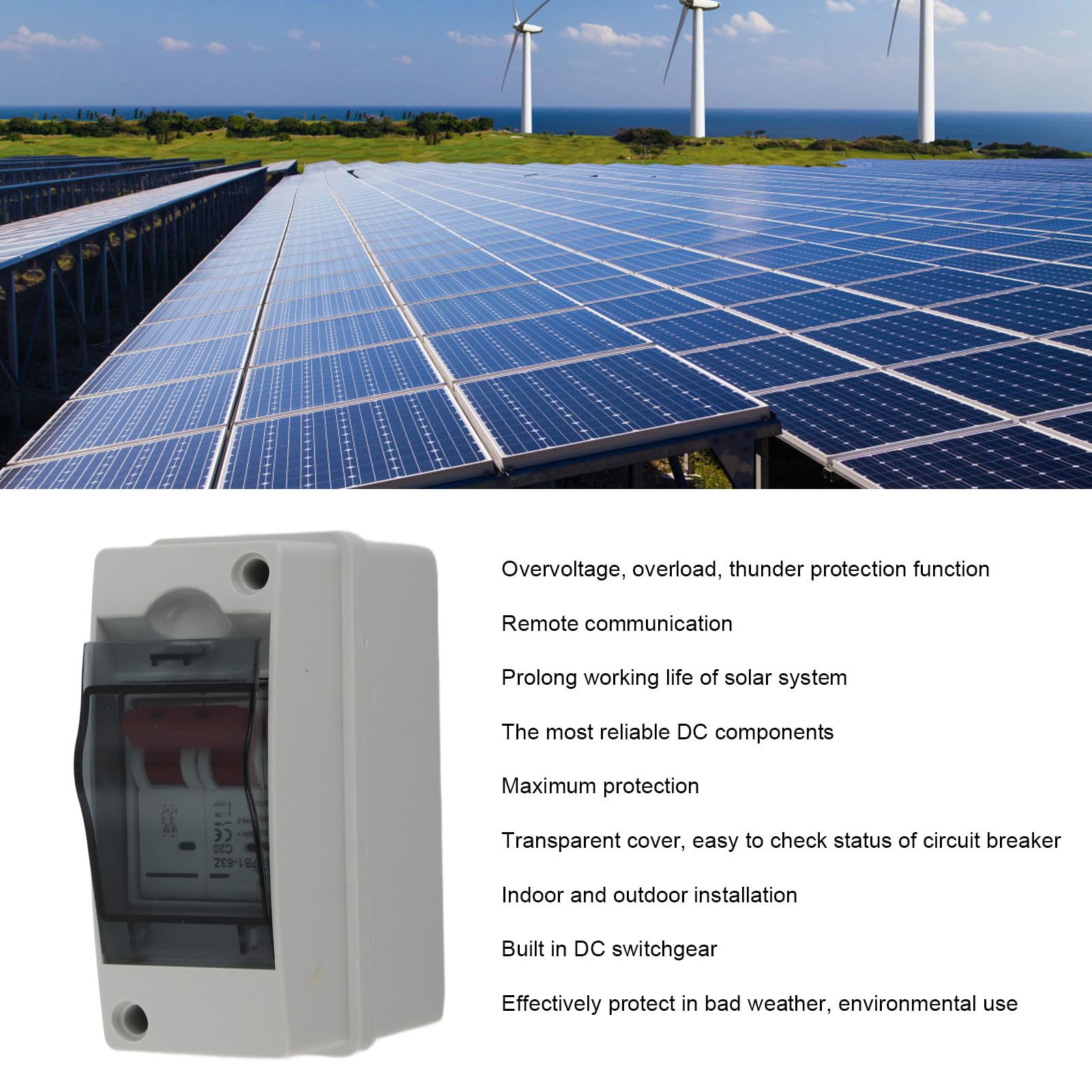 Solar Disconnect Switch, Outdoor Small Breaker Box, RV Breaker Box DC500V IP65 Waterproofing for Solar PV Homes (20A)