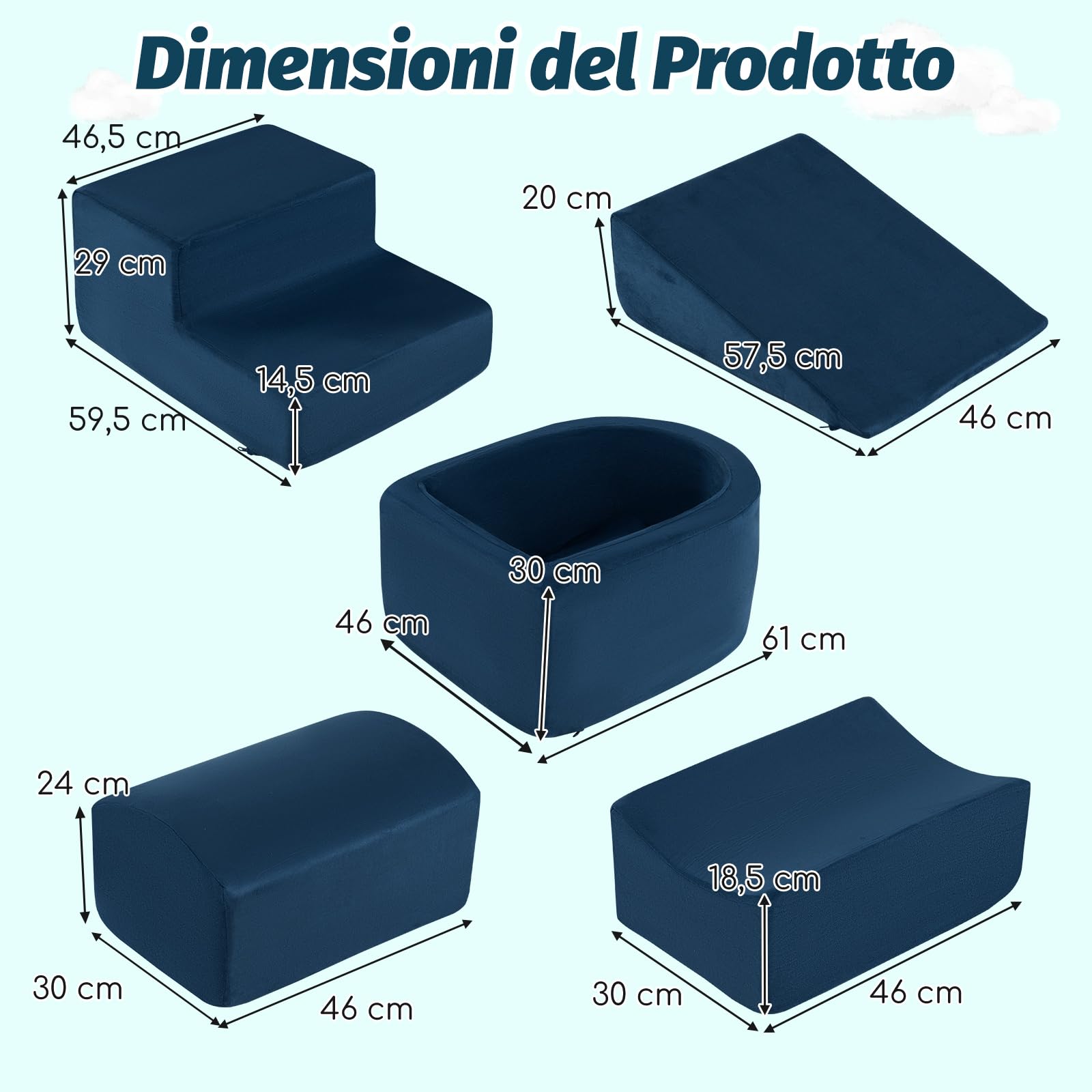 COSTWAY Set di 5 Pezzi Gioco in Schiuma, Blocchi con Piscina di Palline per Bambini, Coperture Lavabili con Cerniere, Blocchi Creativi per Stanza di Giocattoli, Camera da Letto (Navy)