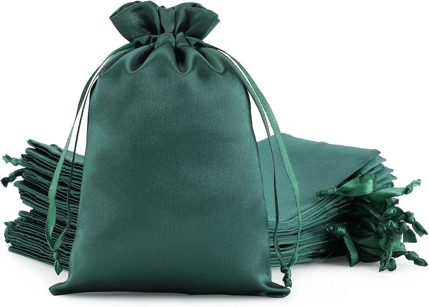 30Pcs Small Satin Gift Bags, 4x6 Green Cloth Drawstring Pouch
