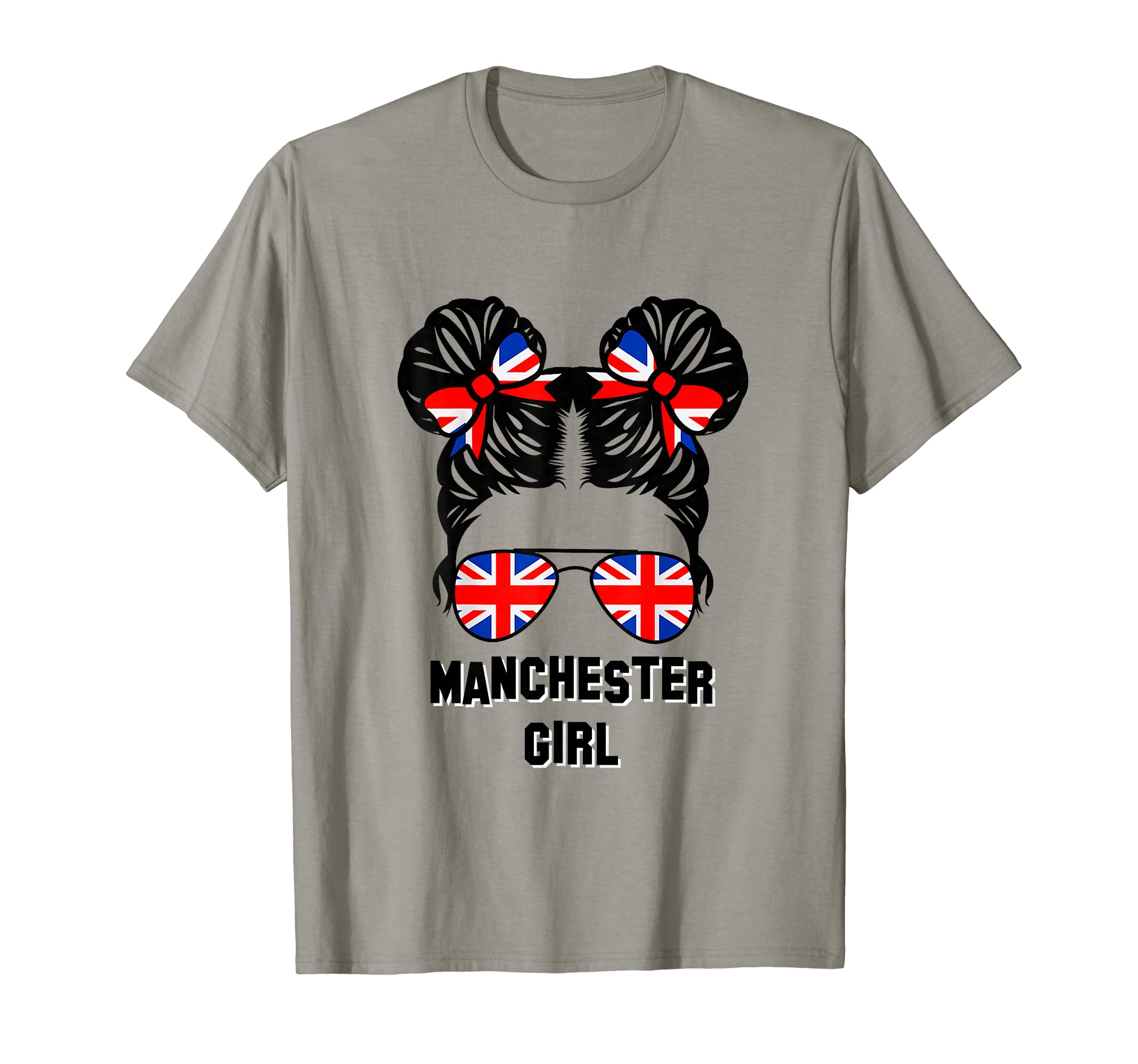 Manchester Girl United Kingdom Manchester ApparelManchester Girl Messy Bun, UK British United Kingdom Flag T-Shirt