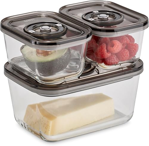 Caso VacuBoxx Eco-Set, 3 récipients sous vide en verre borosilicaté, y compris tuyau de mise sous vide & adaptateur, résistant à la chaleur, lavable au lave-vaisselle, adapté à la congélation - 1