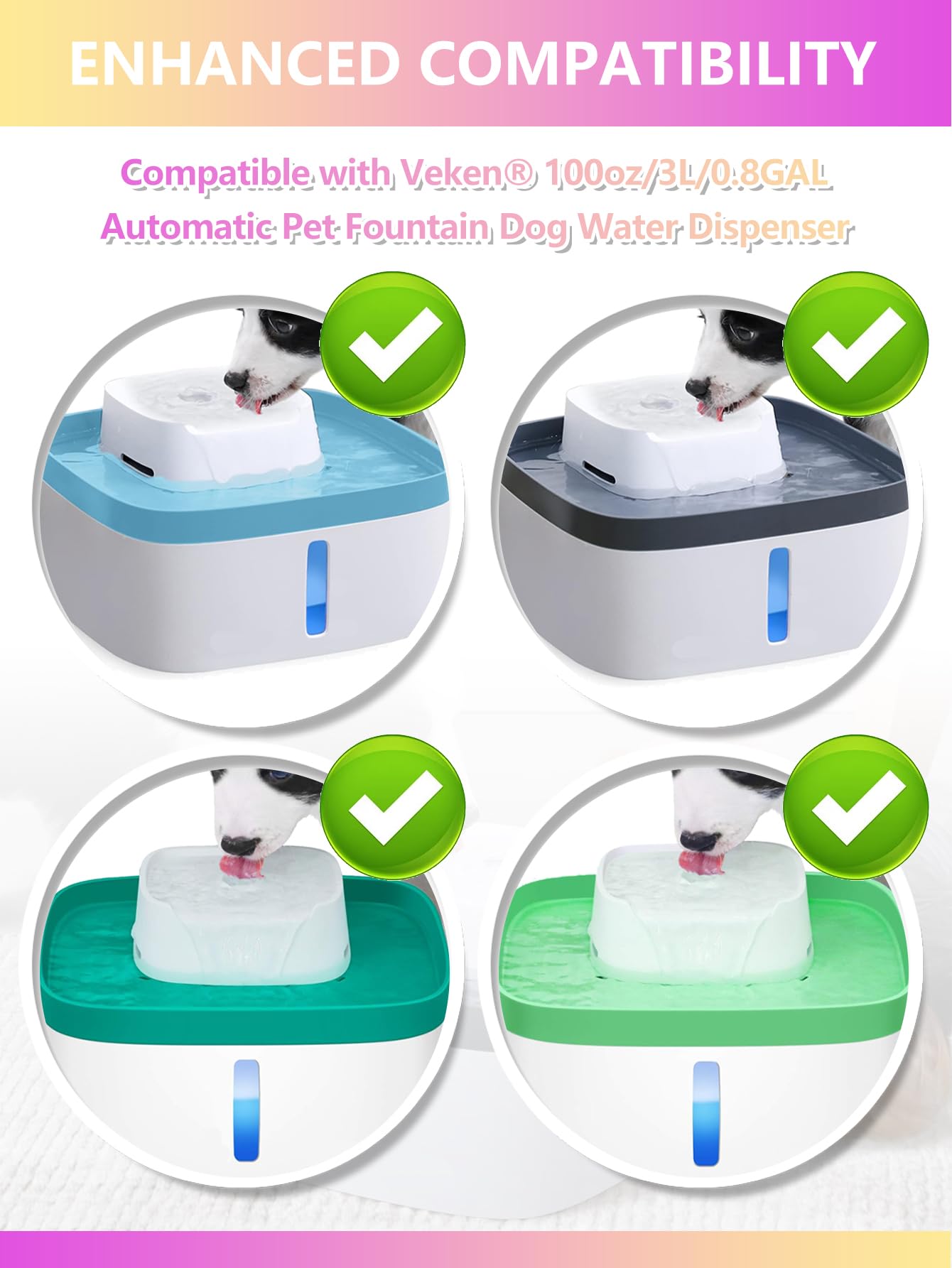 12-Pack Cat Water Fountain Filters - Replacement Filters For Veken 100oz/3L Pet Fountain With Pre-Filter Sponges