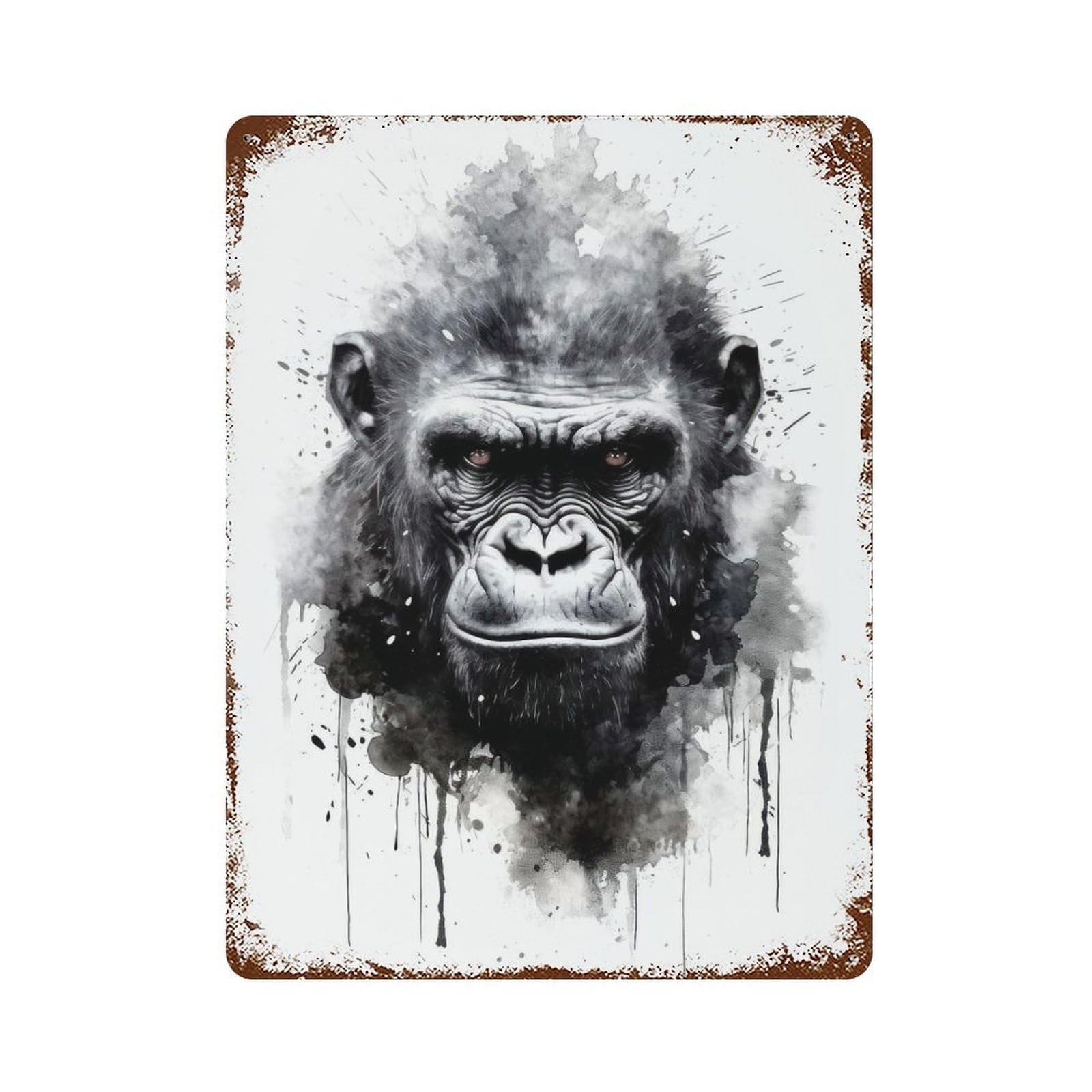 Rusty Metal Tin Sign with Gorilla Beauty Watercolor Design 15.7"x11.8", for Garage, Bar And Workshop Decor, Decorative Metal Wall Art