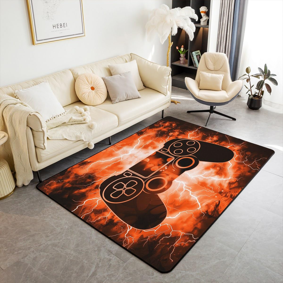 Loussiesd Zestaw mat podłogowych do gier dla dzieci, chłopców, konsola do gier wideo, salon, dywanik 150 x 200 cm, gra, gracz, gracz, kontroler, wycieraczki, mata podłogowa dla chłopców i dziewcząt
