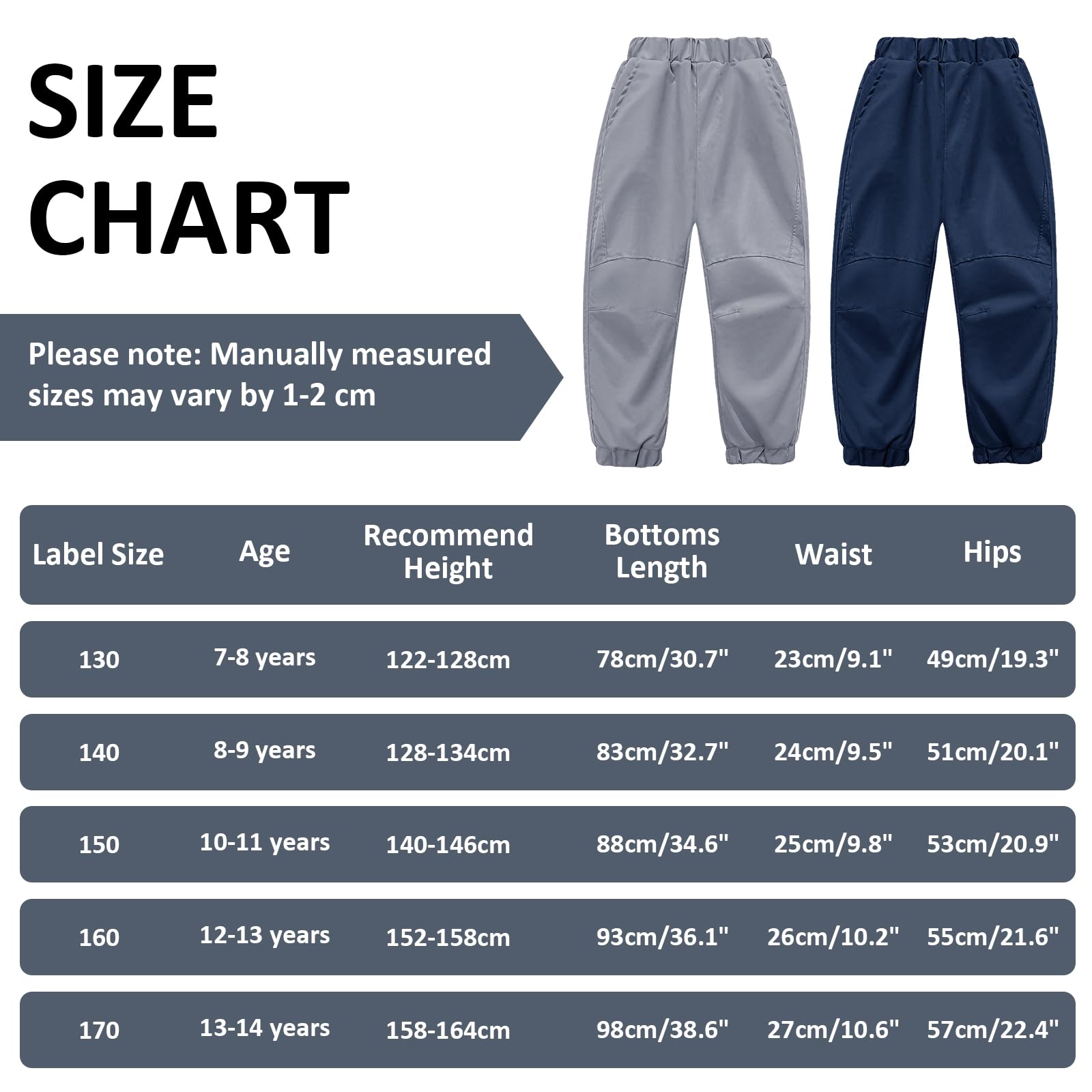 Pantaloni Trekking Bambini Impermeabili, Traspiranti Fodera a Rete Pantalone da Sportivi Vita Elasticizzata con Tasche, Pantaloni Outdoor per Ragazzi Ragazze 7-14 Anni