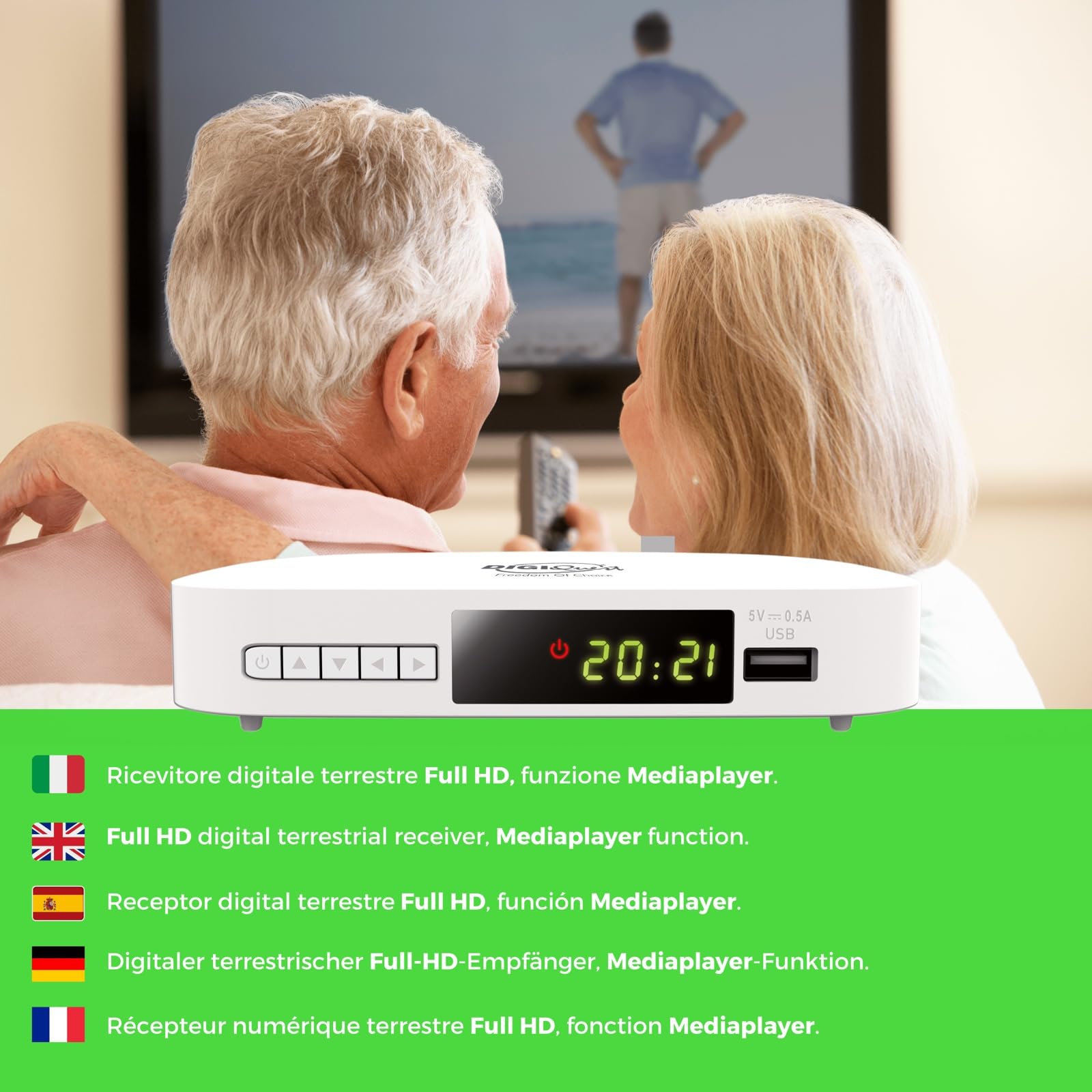 Digiquest Terrestrische Digital XJ, DVB-T2 mit Dual-Fernbedienung, Weiß