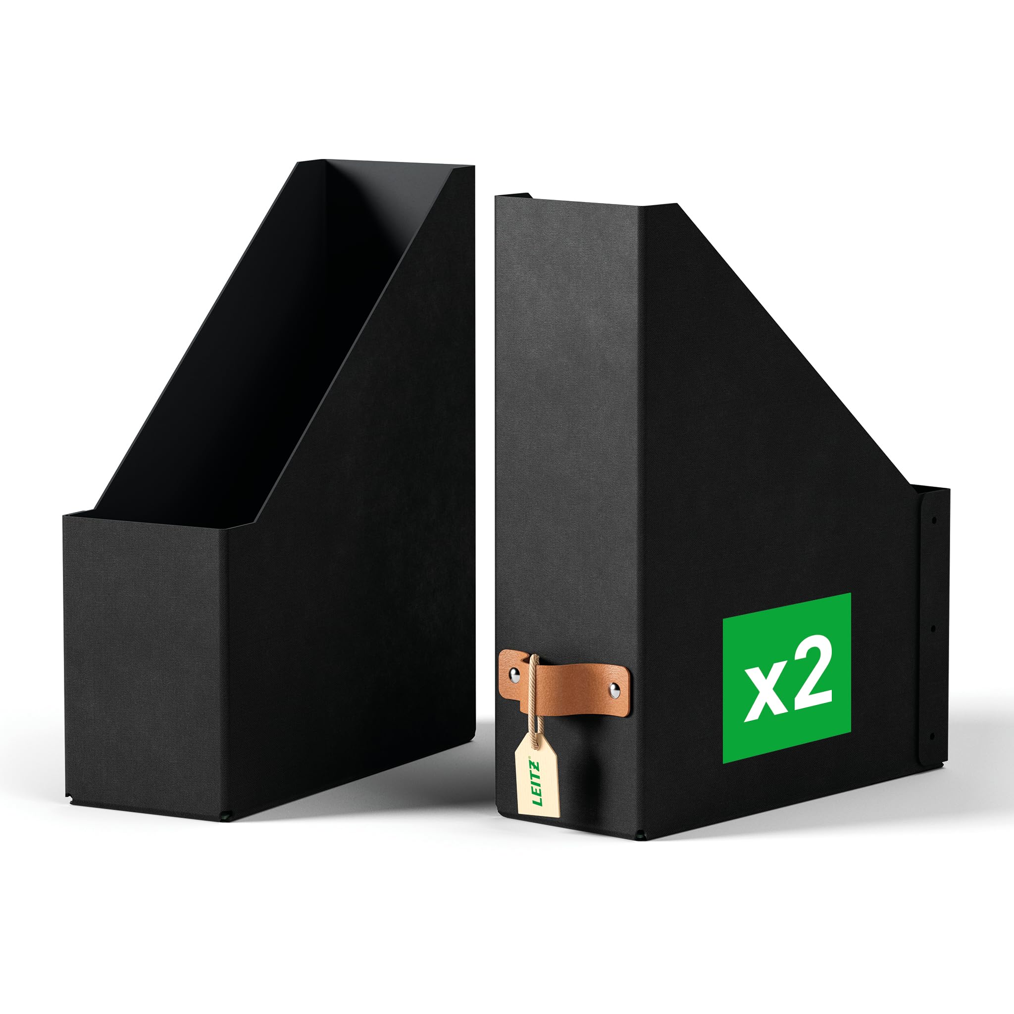 Leitz Puro Magazine File - Set of 2 Durable A4 Magazine Holders, Compatible with Cube Units and Storage Shelves,Holds 900 Sheets(80gsm),Desk Organiser for Office & Home,10 x 26 x 31cm, Obsidian Black