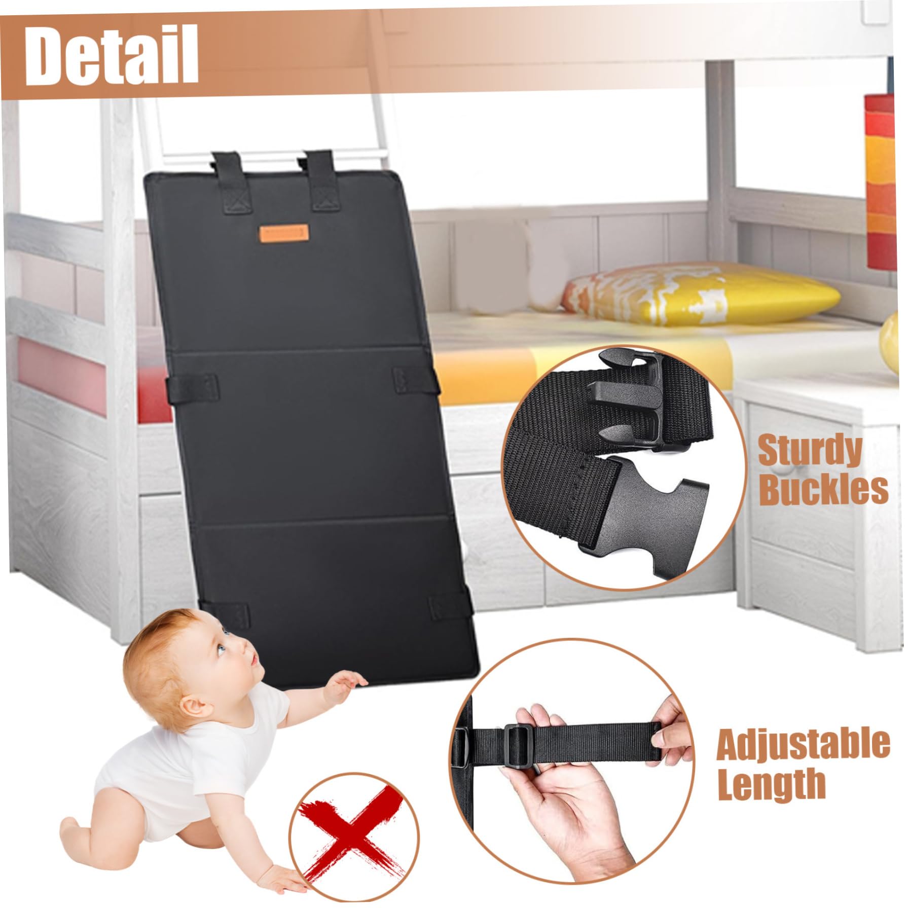 Stapelbed ladderafdekking, hoogslaper ladder, bescherming, stapelbed ladderkussen, stapelbed ladder pad met verstelbare gespen, voorkomt dat kinderen klimmen (zwart