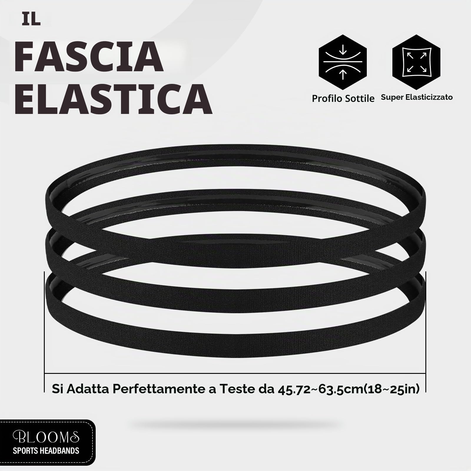 Blooms 6 Pezzi Fascia Capelli Sportiva - Fascetta Capelli Uomo Antiscivolo Sottile Cerchietto Elastico Sport per Yoga, Calcio, Basket, Fare Jogging, Tennis
