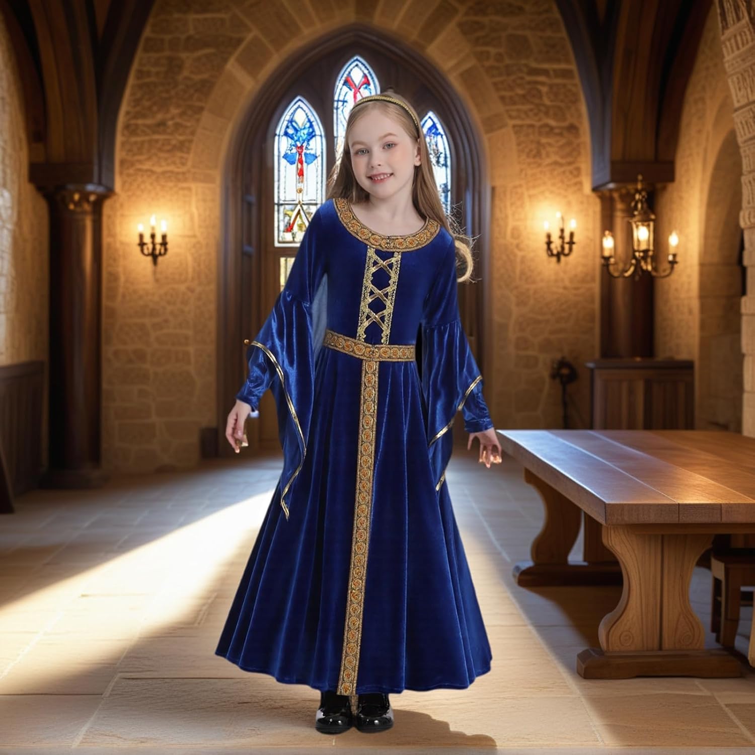 LMYOVE Girls Medieval Renaissance Princess Costume, Kids Medieval Fariy Costume Halloween Dress Up - Image 6