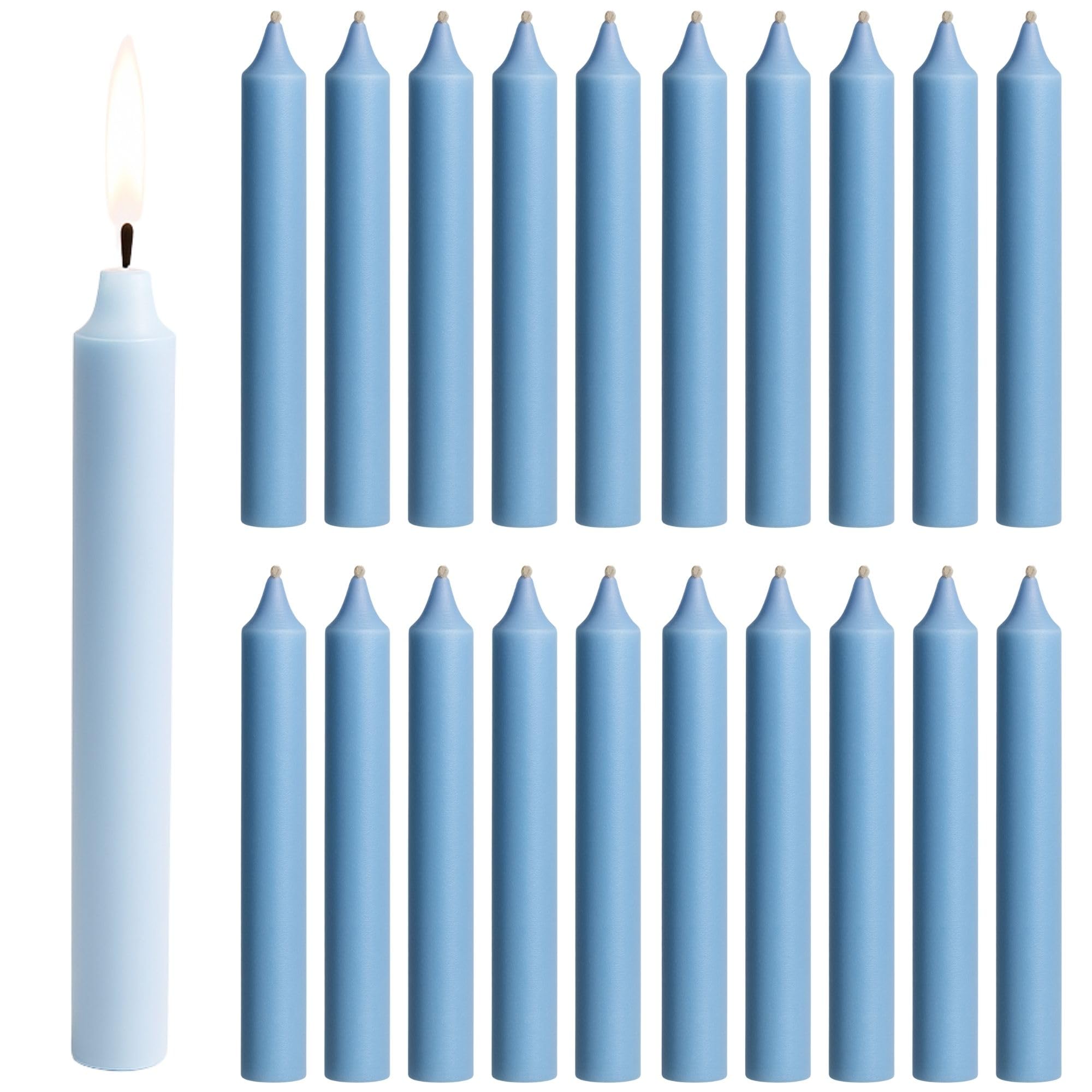 Biedermann & Sons Light Blue Chime Candles (Set of 20), Unscented Tree and Chime Tapers, 4 Inch Tall 0.5 Inch Diameter, 2 Hour Long Burning Dripless Paraffin, for Angel Chime Carousels and Holders