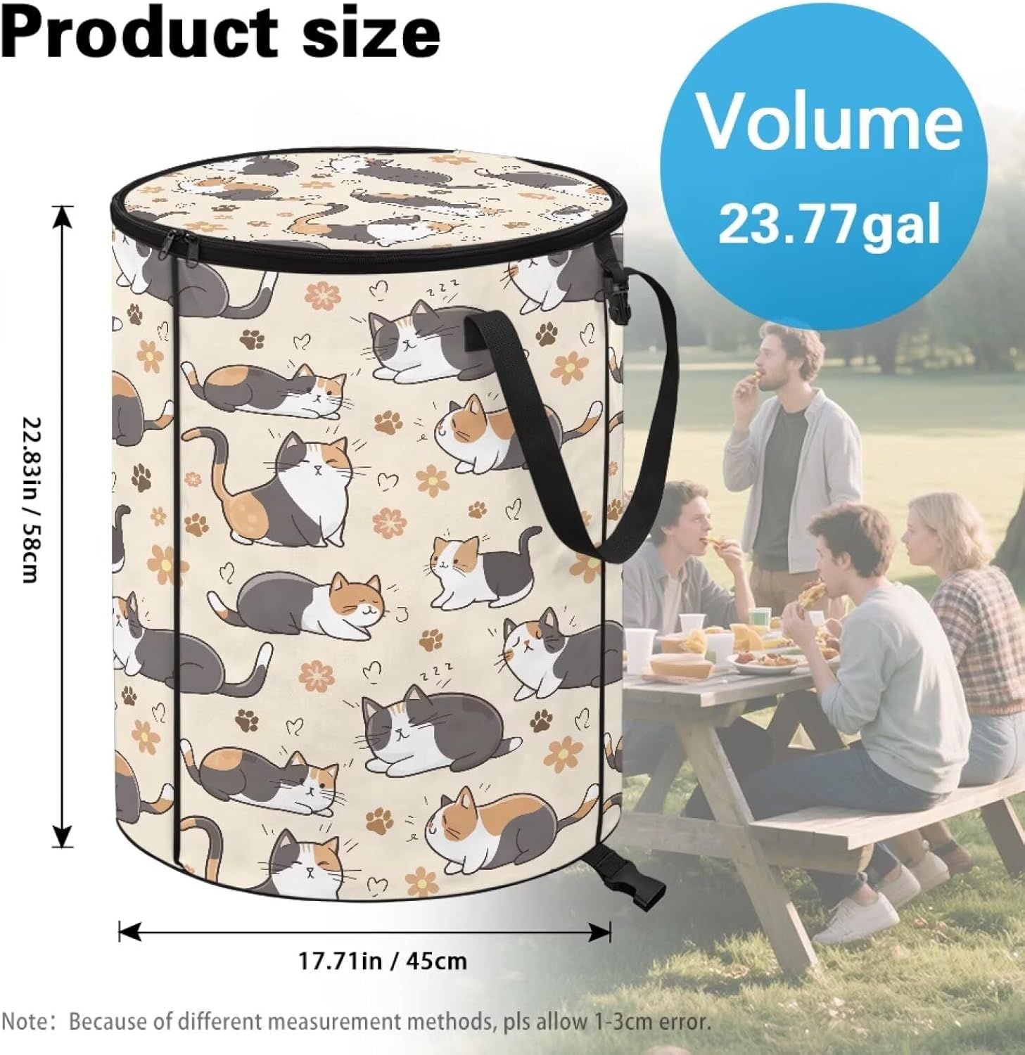 ZOUTAIRONG Cute Cats Camping Trash Can Reusable Yard Waste Bags Outdoor Foldable Trash Can Reusable Storage Bag for Collecting Party and Yard Waste