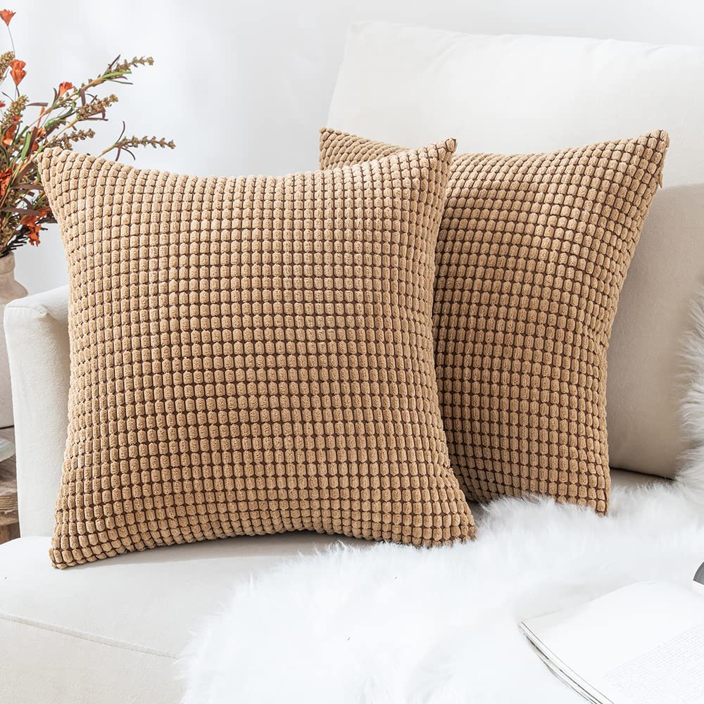 Juego de 4 cojines de sofá con fundas incluidas, (2 rellenos de cojín, 2 fundas de cojín) - Cojines de cama de pana de maíz - Cojines de sofá y accesorios - Cojines esponjosos de 45 cm x 45 cm,
