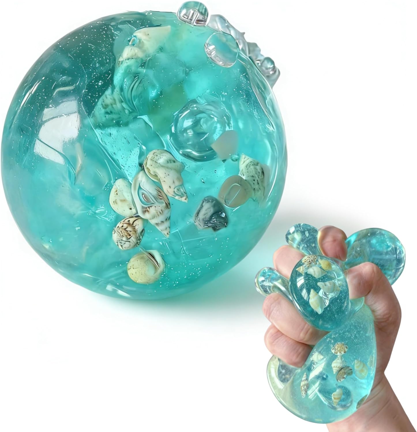 Ice Cube Fidget Toys - Sensory Toys for Kids with Real Sea Shells, Squishy Fidget Toy for Kids & Adults | Non-Toxic Squeeze Ball for Anxiety, Focus & Calm for School, Office