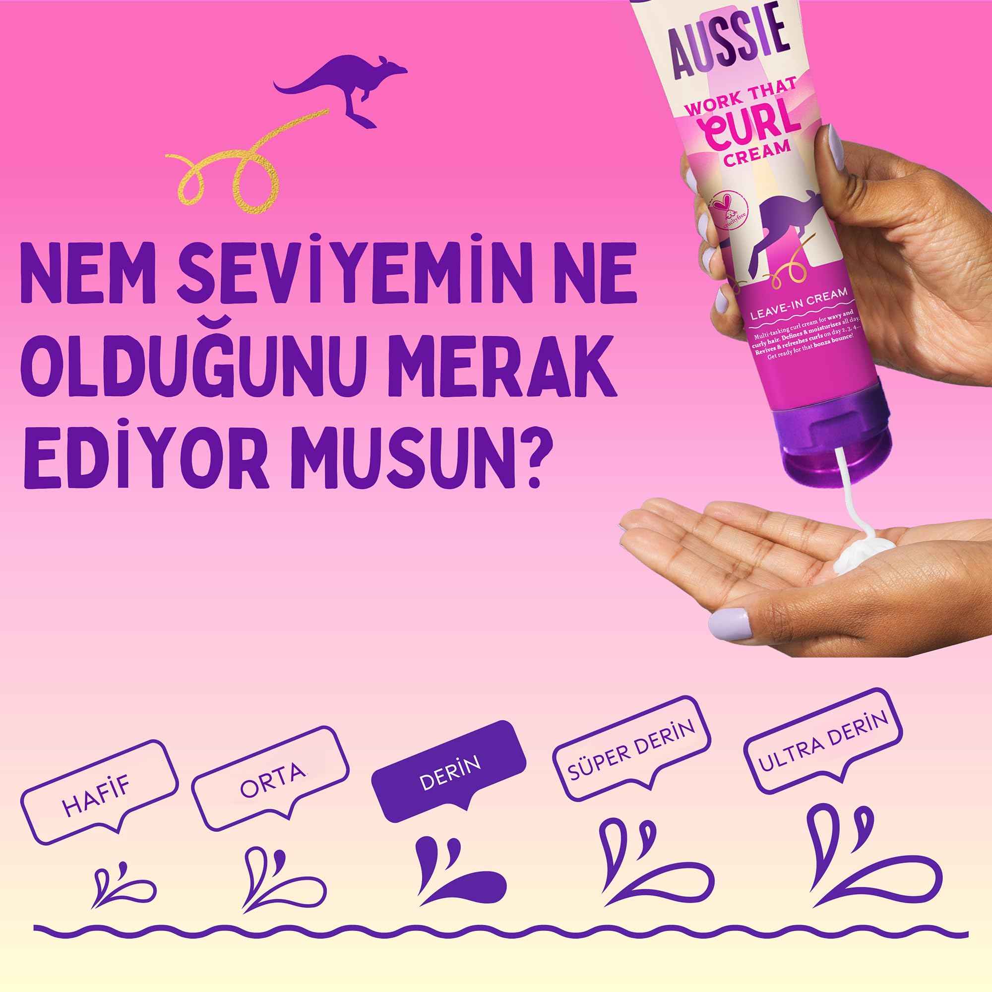 Aussie Work That Curl Curl Cream 160 ml, krem bez spłukiwania do definiowania i nawilżania falujących i kręconych włosów, nasycony olejem kokosowym, wegańskim i wolnym od okrucieństwa