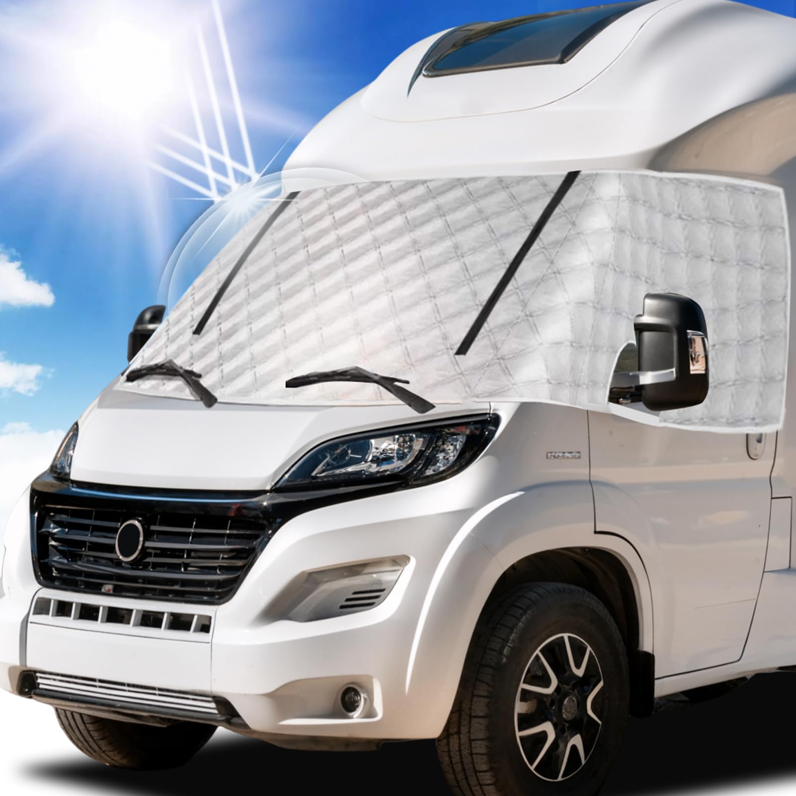 Hicover Außen Thermofenstermatte Silber Thermoschutz Abdeckung für FIAT Ducato, Citroen Jumper X250/290 von 2006-2025 Außenisoliermatte Wohnmobil Abdeckung Sonnenschutz Reißverschluss