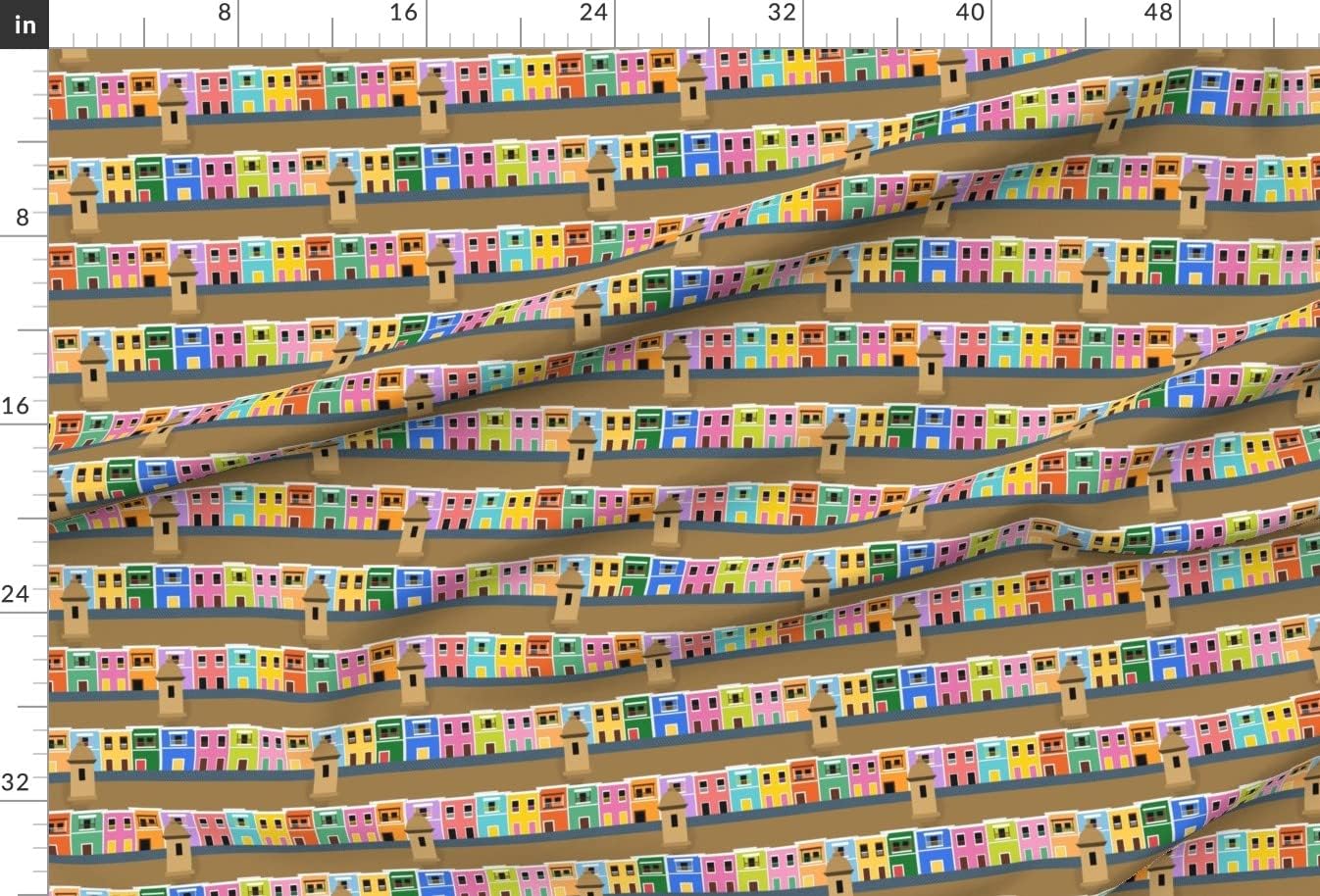 Spoonflower Fabric - Old Colorful Tropical Island Historical Architecture History Printed on Chiffon Fabric by The Yard - Sewing Fashion Apparel Dresses Home Decor