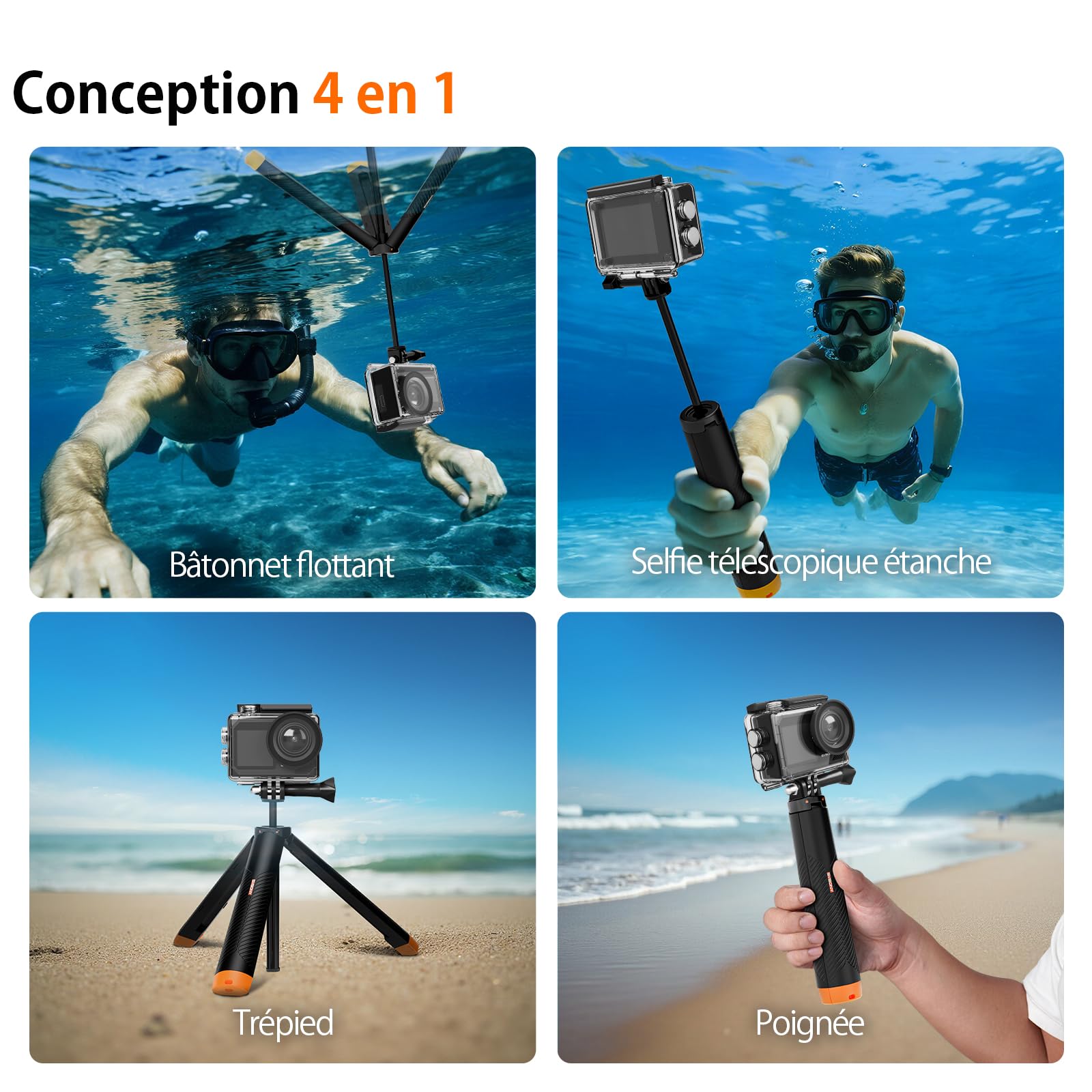 SVBONY SVGo2 Caméra sous-Marine 4K 30FPS avec EIS 30m Étanche Écran Tactile Double Écran WiFi 2.4G Kit Plongée