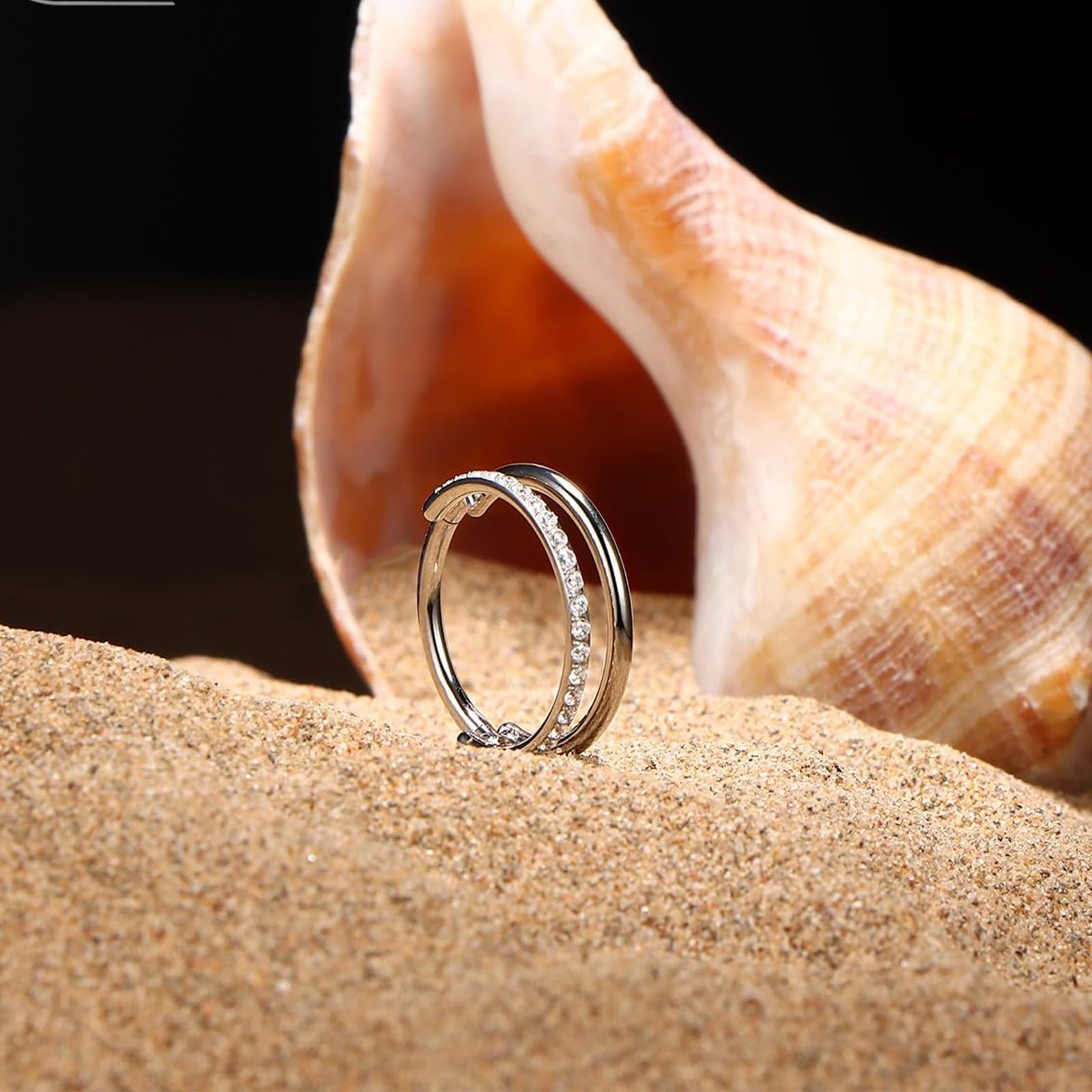 BelleVive G23 Tytanowe Kolczyki Clicker do Chrząstki, 16 g, Podwójne/Potrójne Przegrody Nosowej, Biżuteria Conch, Tragus, Nosa, Kreolki dla Kobiet, Srebrne, 12