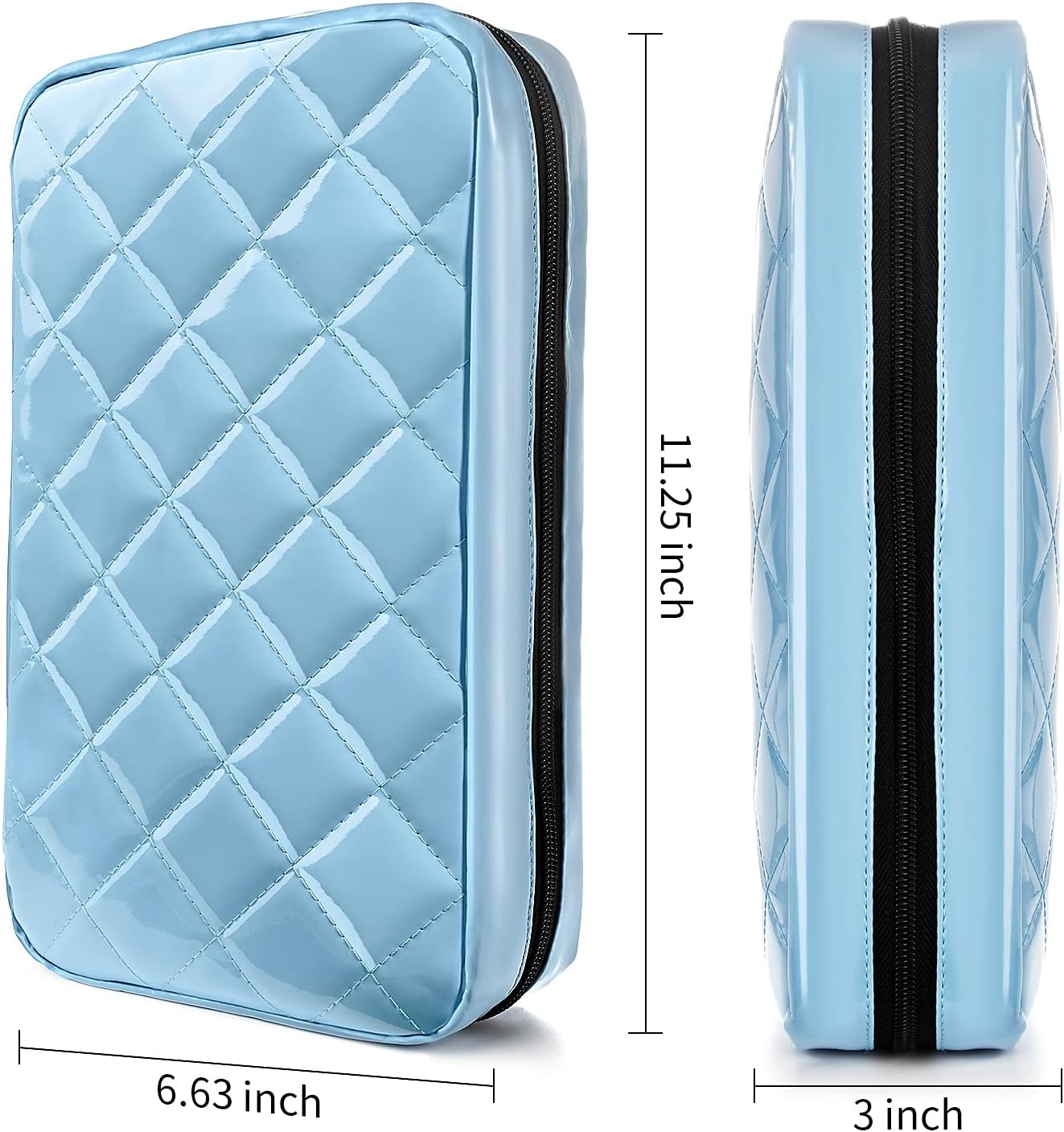 CD Case, alavisxf xx 96 Capacity Patent Leather DVD Case Double Zipper Soft Disc Storage Bag Waterproof Protective CD Holder for Home Car Travel (Sky Blue)