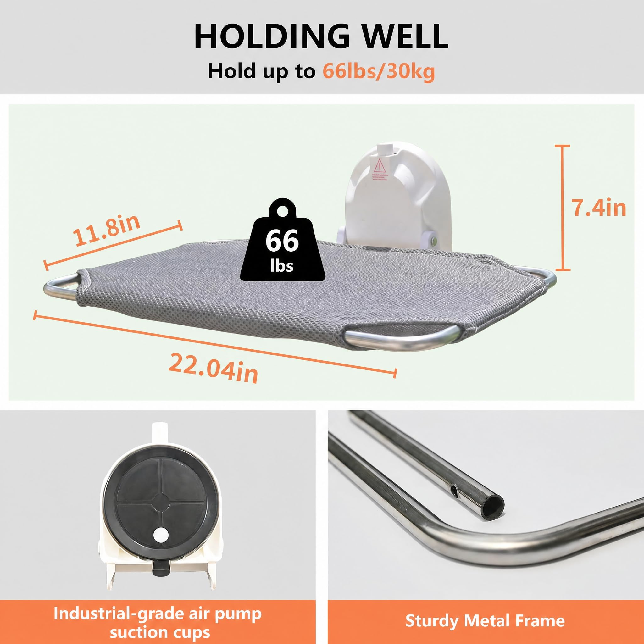 Perchoir de fenêtre pour chat, hamac de fenêtre sans fil, siège pour chat pour rebord de fenêtre, hamac pliable pour grands chats avec ventouses, cadre en métal robuste, housse en tissu amovible