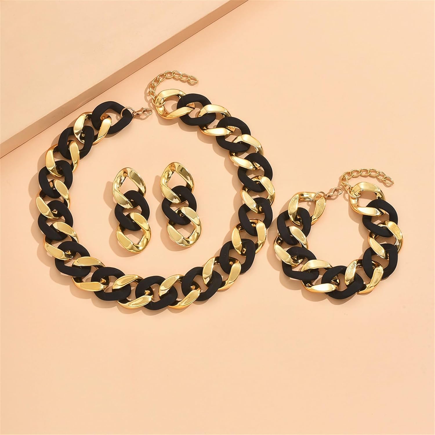 WCRAZYE Boho Chunky Necklace Earrings Set for Women Colourful Acrylic Chunky Statement Cuban Link Chain Collar Necklace Retro Neon 80s Jewelry - Image 5