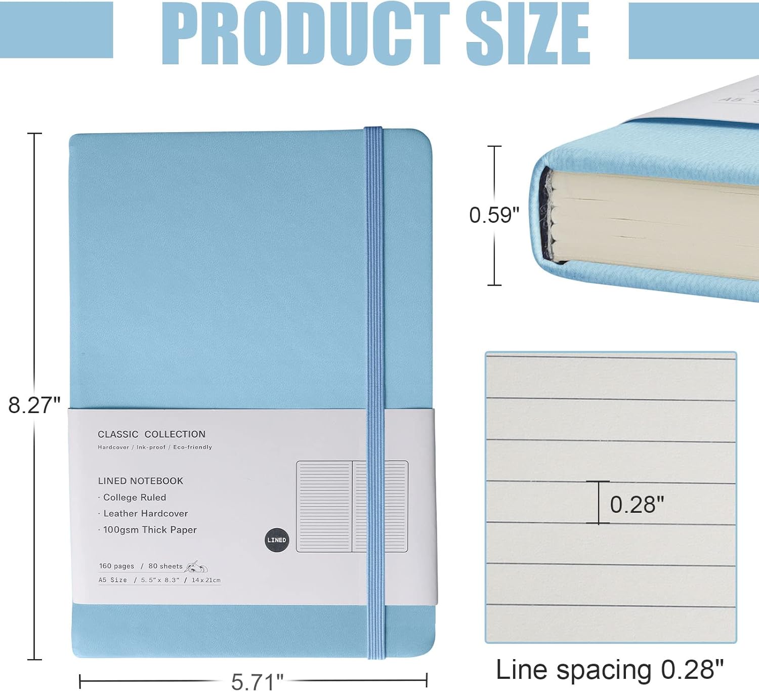 Lined Journal Notebook, 6Pack Hardcover Notebook for Men & Women – Journals for Writing, Work, School, Home & Daily Notes, 160 Pages – Medium A5, 5.7"x8", 100 gsm Thick Paper (Sky Blue)​