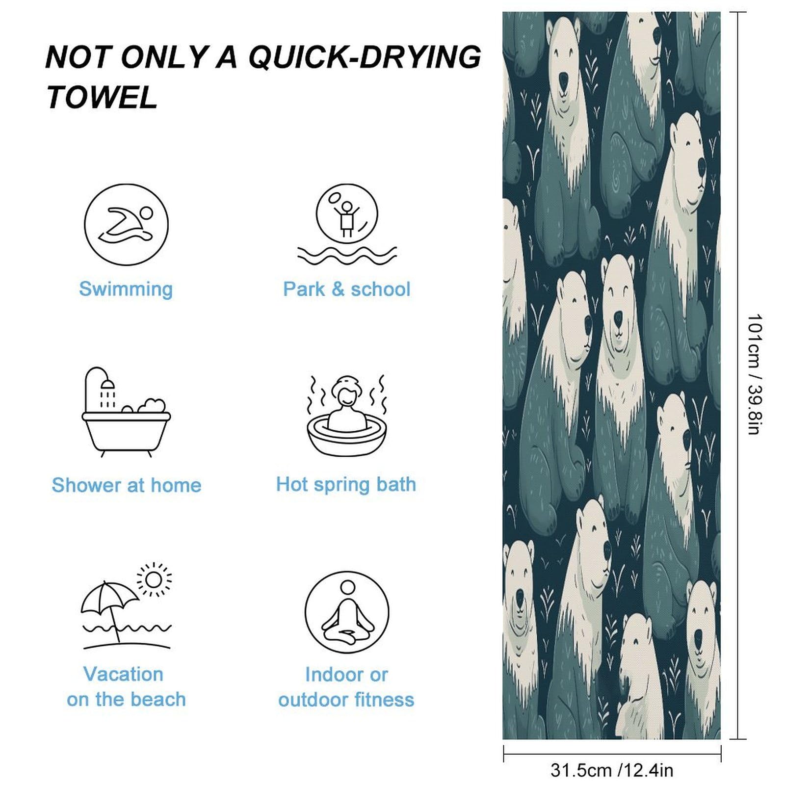 AQRJLPM Polar Bear Pattern Quick Dry Towel Cold Fabric Workout Sweat Towels Highly Absorbing Odor-Free Travel Towel for Hot Yoga Tennis Running Exercise Working Out Camping