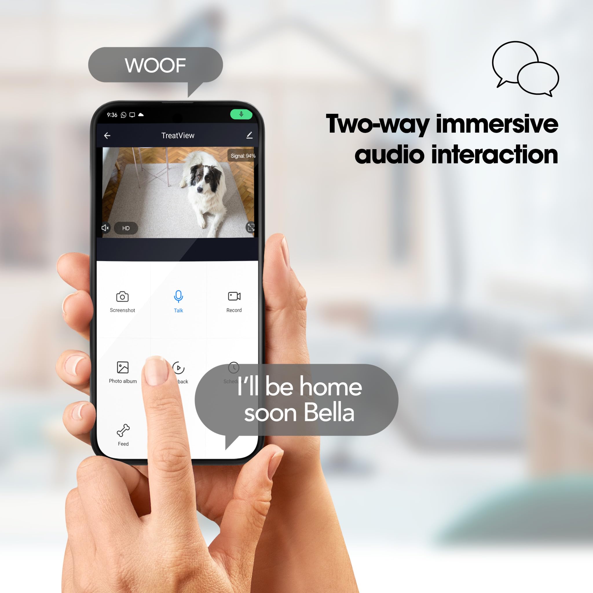 Closer Pets TreatView - Cámara de Seguridad Interior para Mascotas con aplicación para teléfono (Compatible con iOS/Android), con visión Nocturna y dispensador de golosinas Integrado