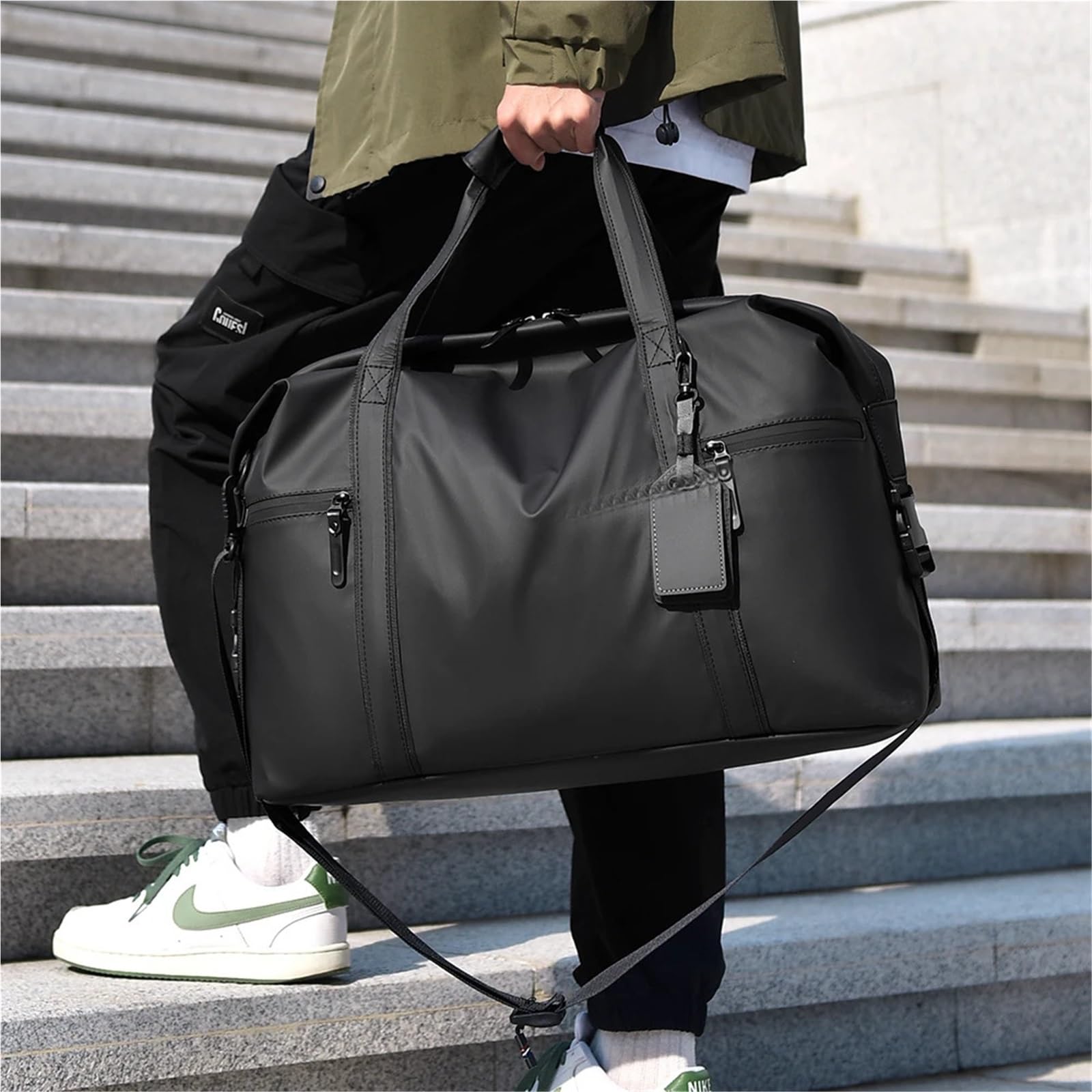 Borsa da Viaggio Borsone da palestra con tracolla regolabile, nero, for amanti di viaggi e sport, fitness(Black S)