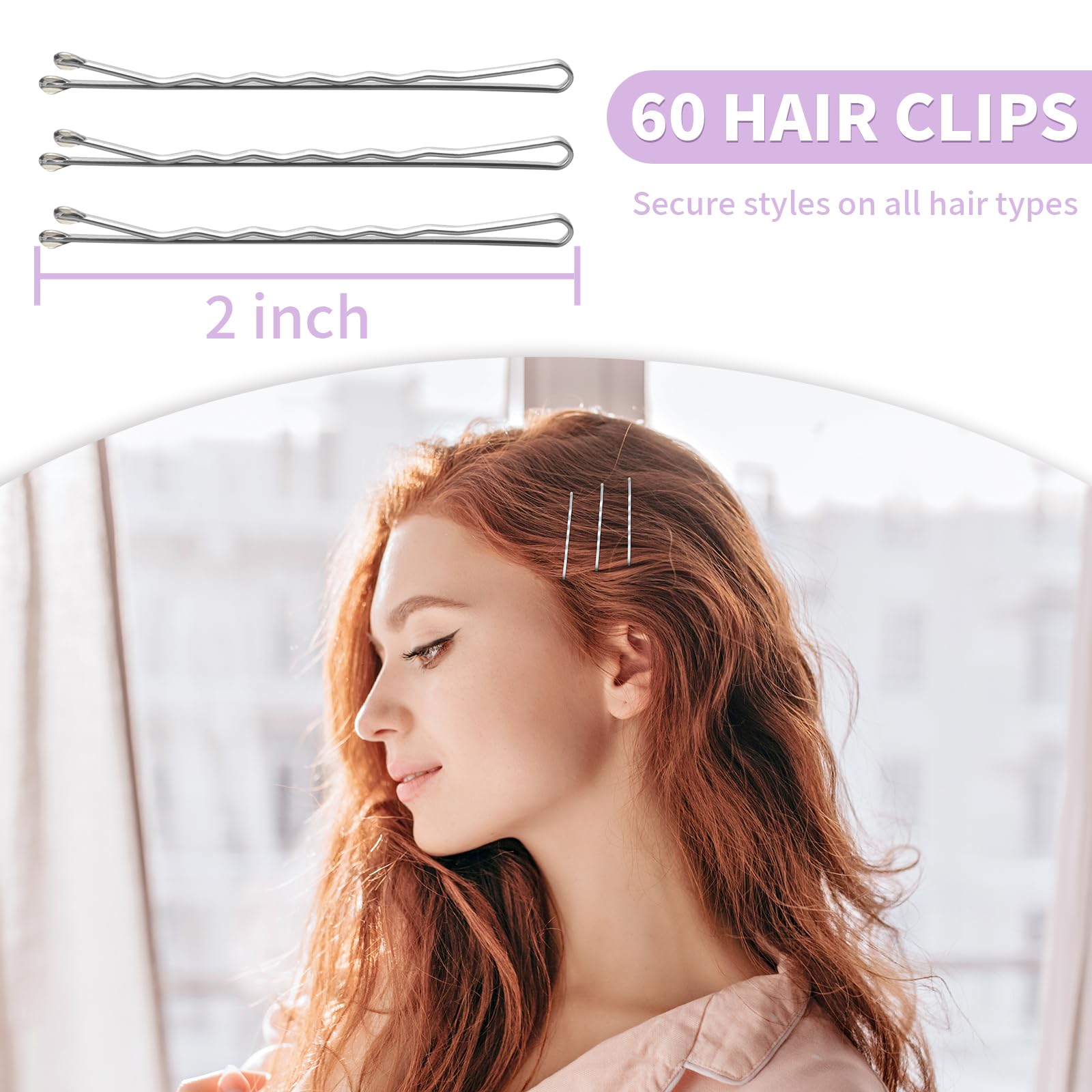 Mia Klein Horquillas para el pelo de 2 pulgadas, 60 piezas de pinzas para el cabello para niños, niñas y mujeres, seguras y fáciles para todo tipo de cabello, con diseño de puntas de bola, accesorios