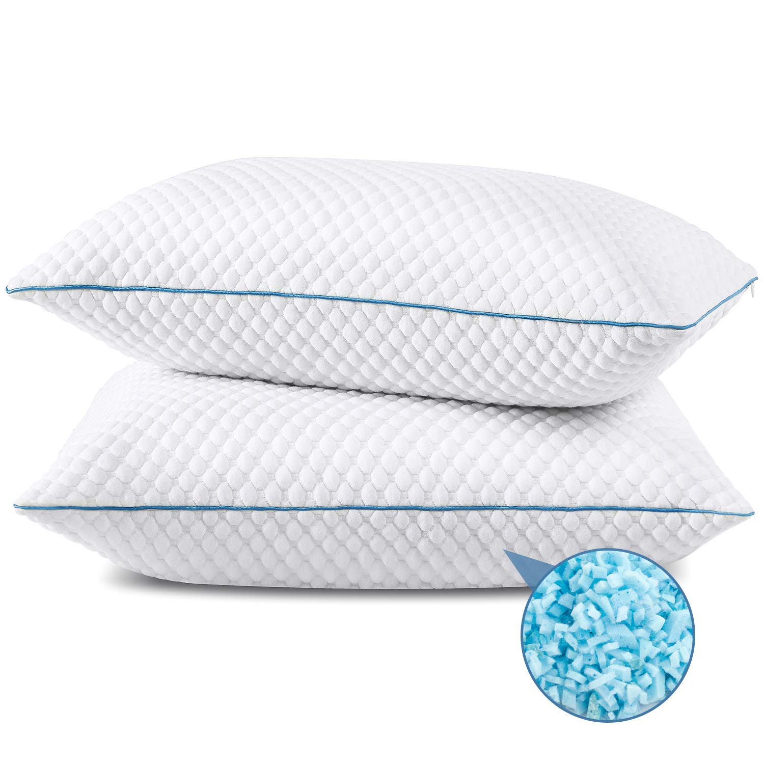 Shredded Memory Foam Pillows 2 Pack Standard Size 20 x 26 Inches, Cooling Bed Pillow for Sleeping Set of 2, Adjustable Gel Pillows for Stomach Side Back Sleepers, CertiPUR-US
