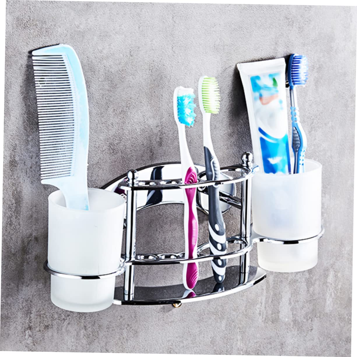 Anneome Portaspazzolino in Acciaio Per Bagno Bicchiere Portadentifricio Portabicchieri in Vetro Da Parete Portaspazzolino