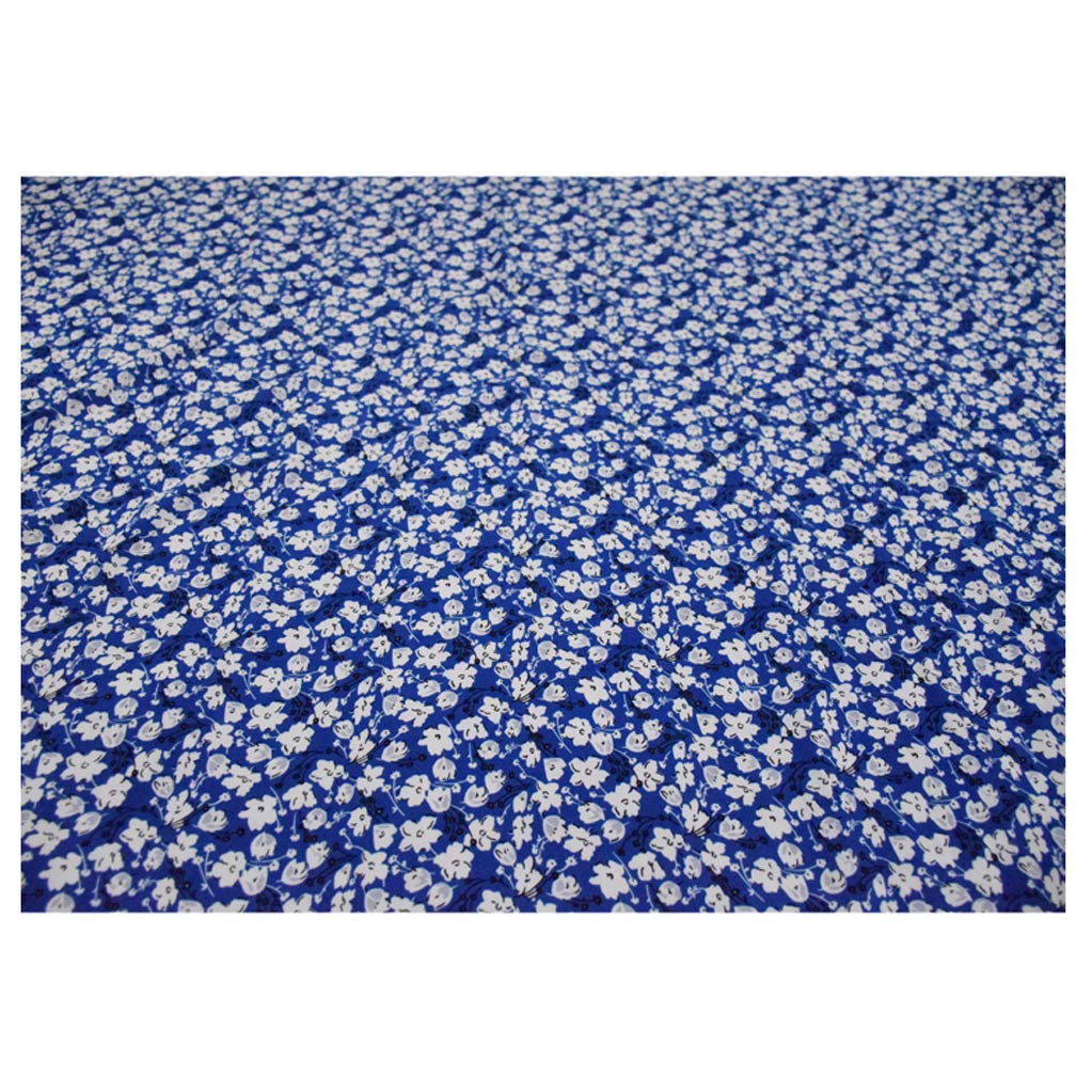 NAKAN Tissu en Mousseline Rétro Bleu avec Motif De Petites Fleurs Blanches Polyester Doux Et Lisse pour Couture, Vêtements, Chemises, Jupe, 150cm Large, Non Transparent(Size:5m)