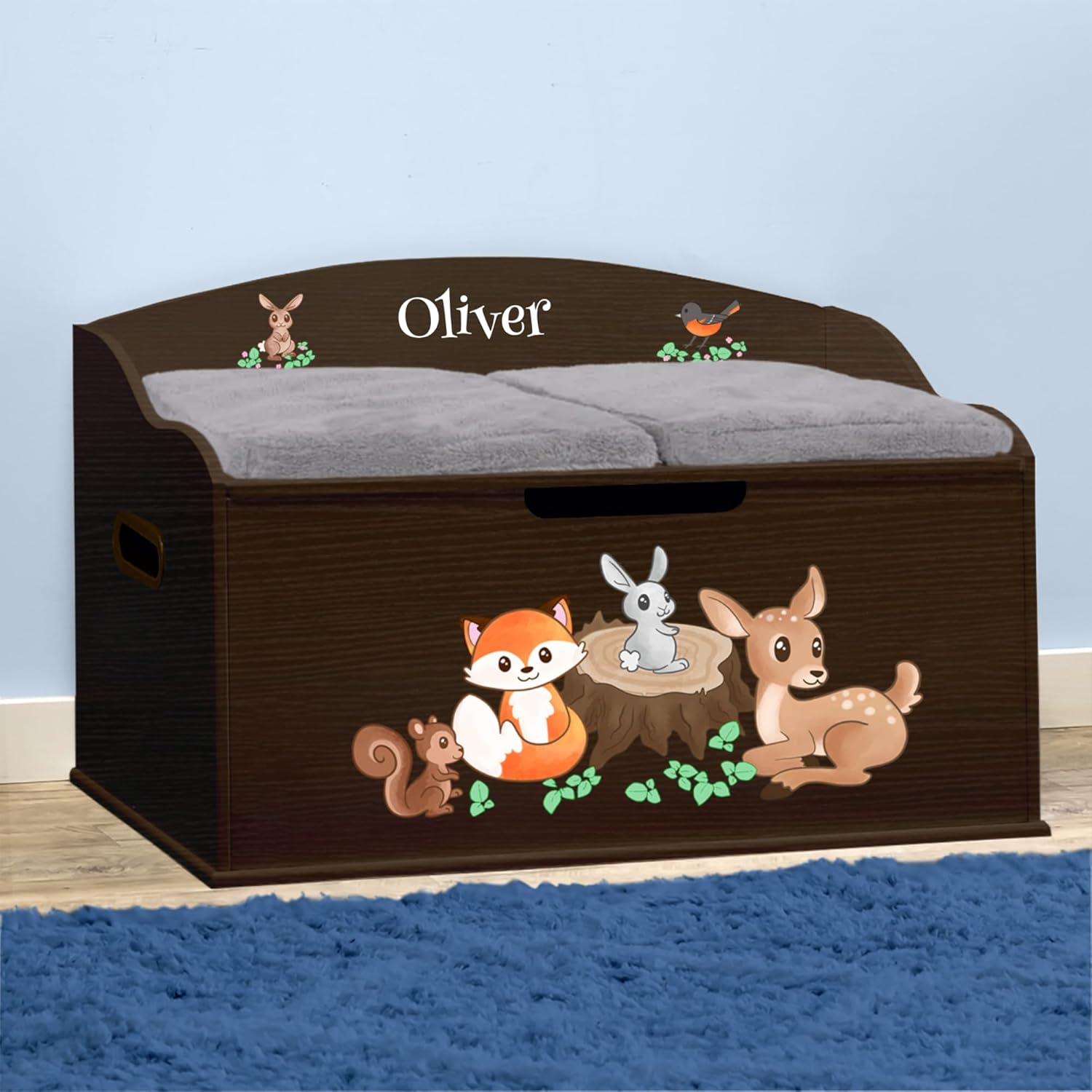 DIBSIES Personalized Creative Wonders Toy Box, Woodland Creatures, 30 x 19.25 x 18 inches, Soft-Close Lid (Espresso)