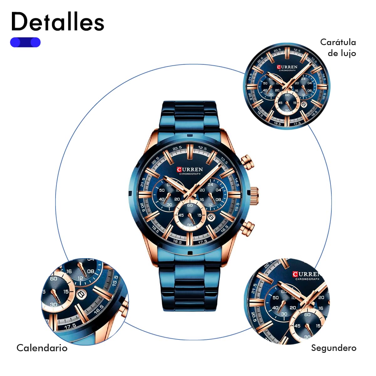Orologio da polso da uomo, analogico, con datatore, cronografo, robusto ed estensibile, in acciaio inox, elegante e moderno, spilla a pressione