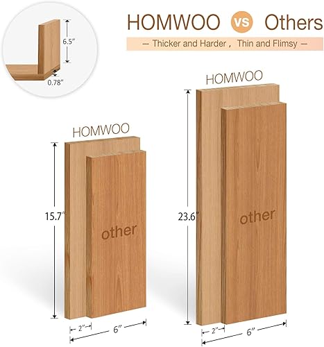 Miniatura 3 de HOMWOO Estante flotante, estante flotante de madera maciza de roble de grado FAS en forma de U, estantes de pared flotantes para dormitorio, sala de