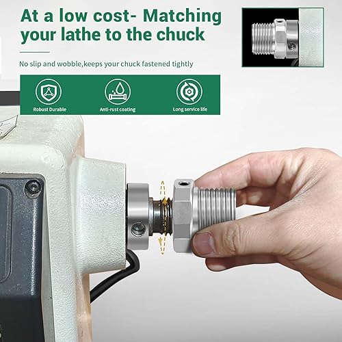 Miniatura 39 de Adaptador de husillo de cabezal de torno, convierte 1 "x 8TPI a 3/4" x 16TPI para torno de carpintería