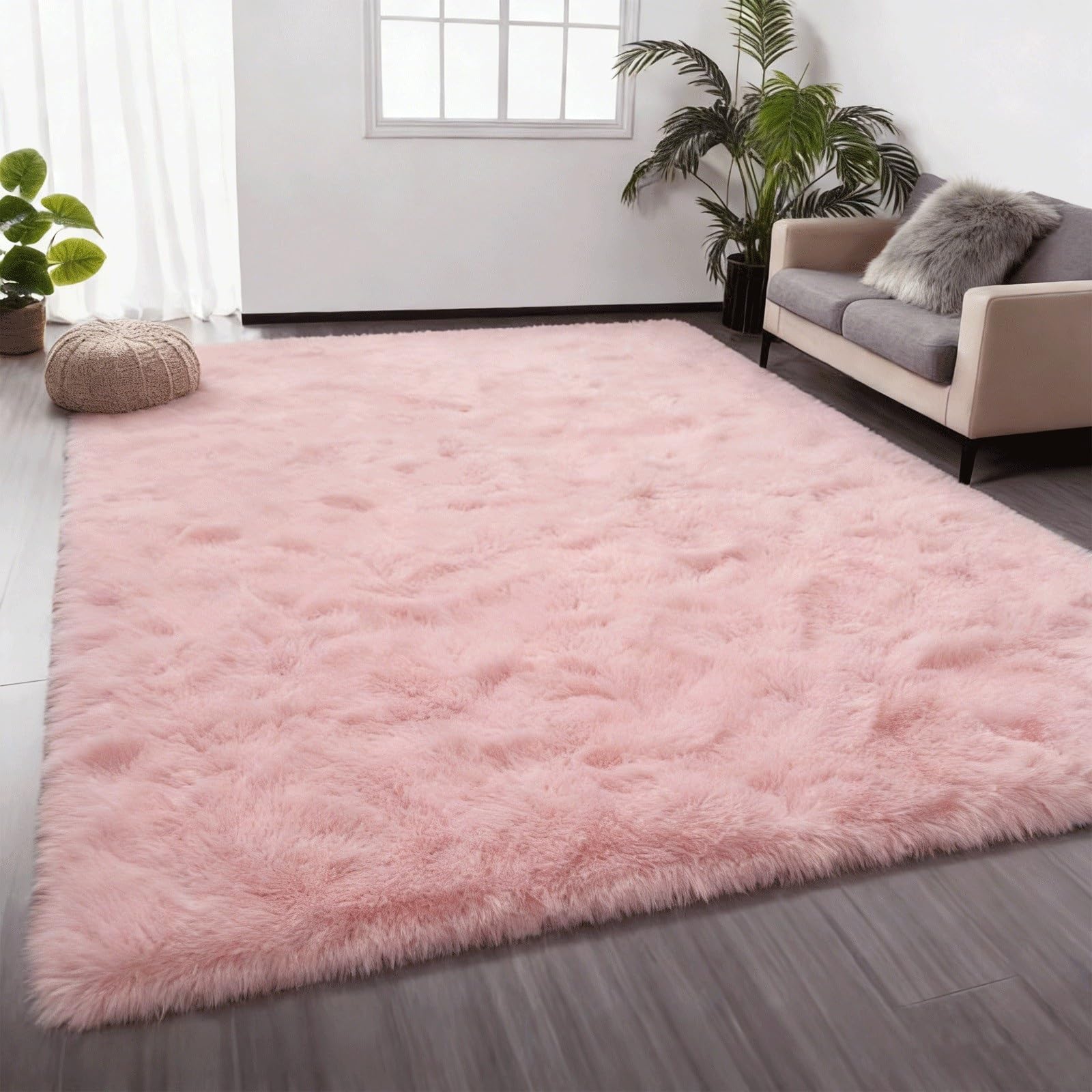 Tapis salon moelleux 60x110 rose antidérapant à poils longs
