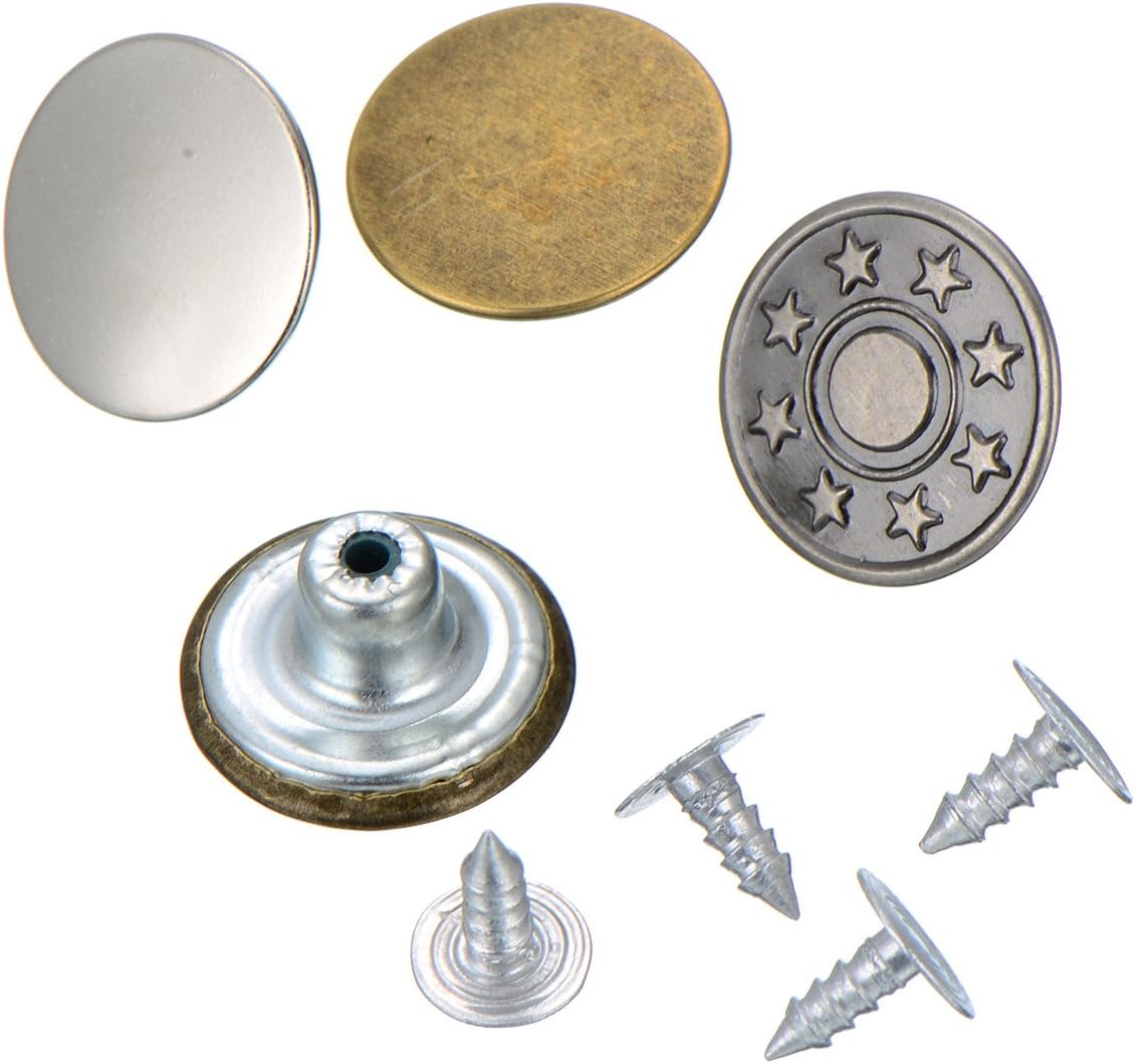Outus 40 Sets Jeans Buttons Metal Tack Button Snap Button for Jeans with Storage Box, 2 Patterns, Bronze and Silver Color