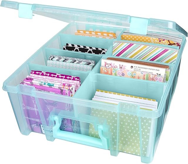 ArtBin Super Satchel Double Deep, Portable Art & Craft Organizer with Handle, [1] Plastic Storage Case, Aqua Mist, Polypropylene