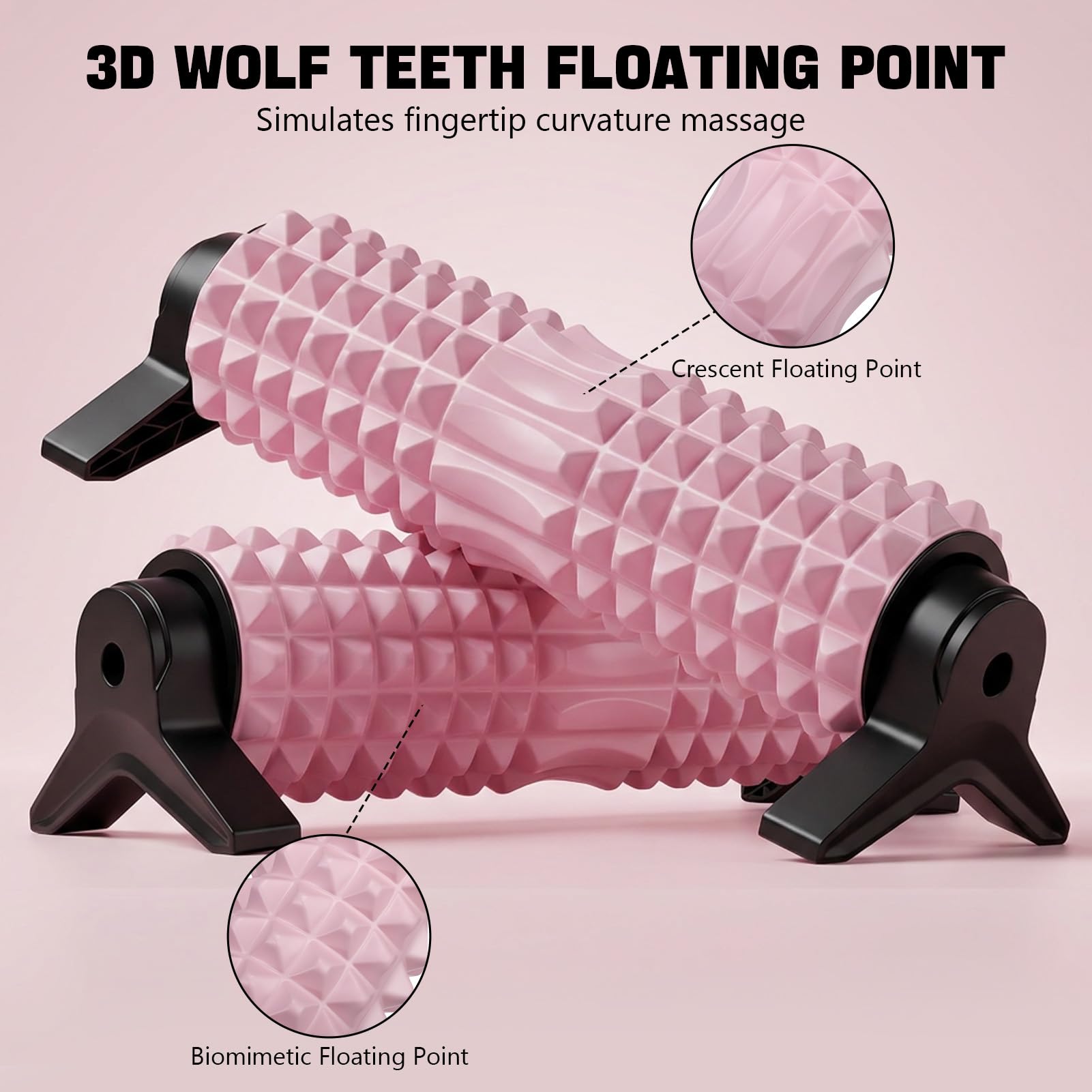 53cm Rullo in schiuma, Rullo Massaggio Muscolare fasciale con strutturato 3D, supporto per rilassamento muscolare Yoga Pilates, Foam Roller per schiena collo gambe (Rosa)