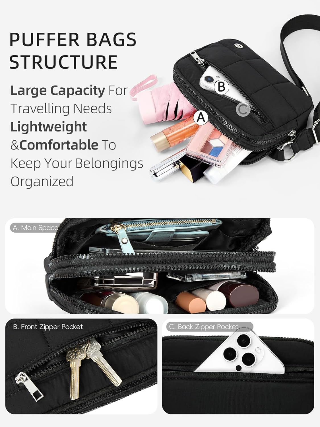 WESTBRONCO Small Crossbody Bags for Women Nylon with Adjustable Strap, Zipper Crossbody Purse, 1L Shoulder Bag for Travel - Image 3