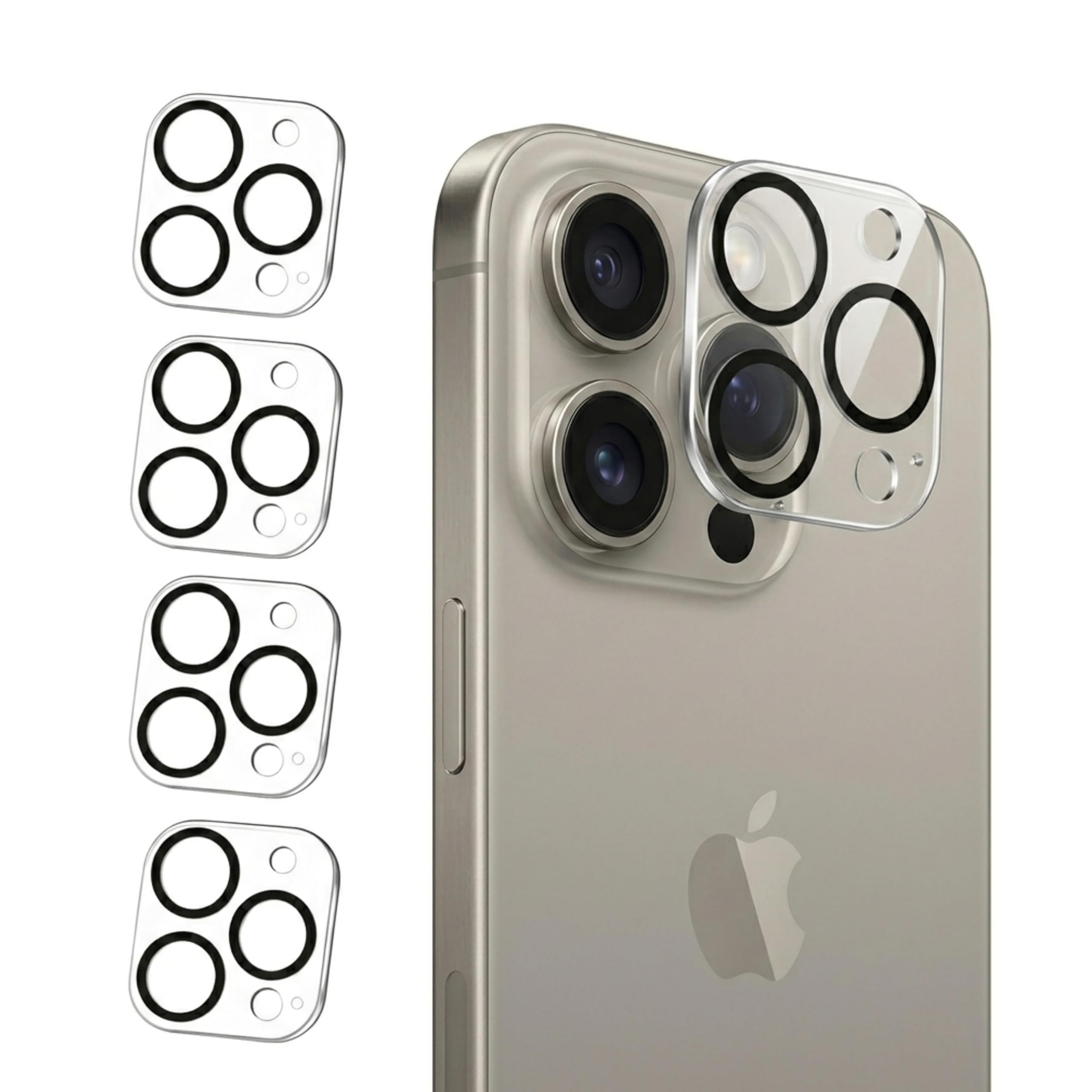 SHATCHI 4 Pieces Camera Lens Protector for iPhone 15 Pro 6.1-Inch and iPhone 15 Pro Max 6.7-Inch, 9H Tempered Glass, Anti-Scratch, Case-Friendly, Night Shooting Mode, Ultra HD Clear Protection