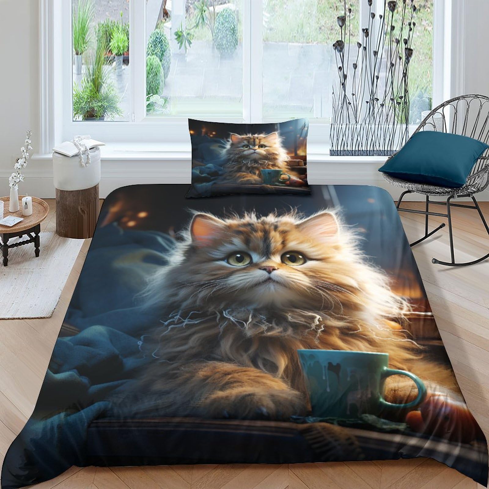 Parure de lit pour enfants adultes motif chat housse de couette couch