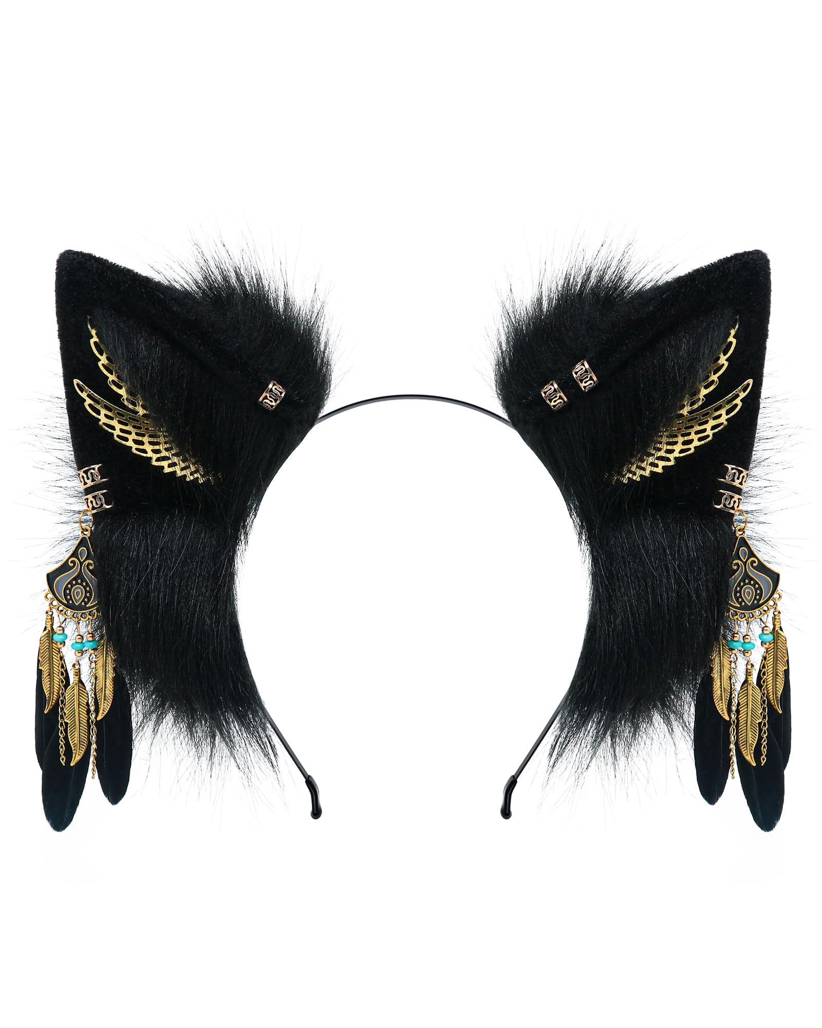 BNLIDES Handmade Furry Animal Ears Headwear Realistic Plush Adult Cosplay Accessory for Party, Anime and Convention Dress-Up (Bastet Black)