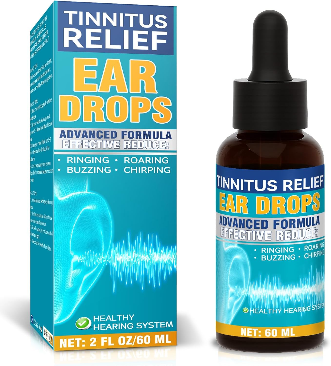 Tinnitus Relief for Ringing Ears, Best Tinnitus Relief Drop, Tinnitus Ear Drops to Reduce Ear Noise and Improve Hearing for Men and Women, 60ml