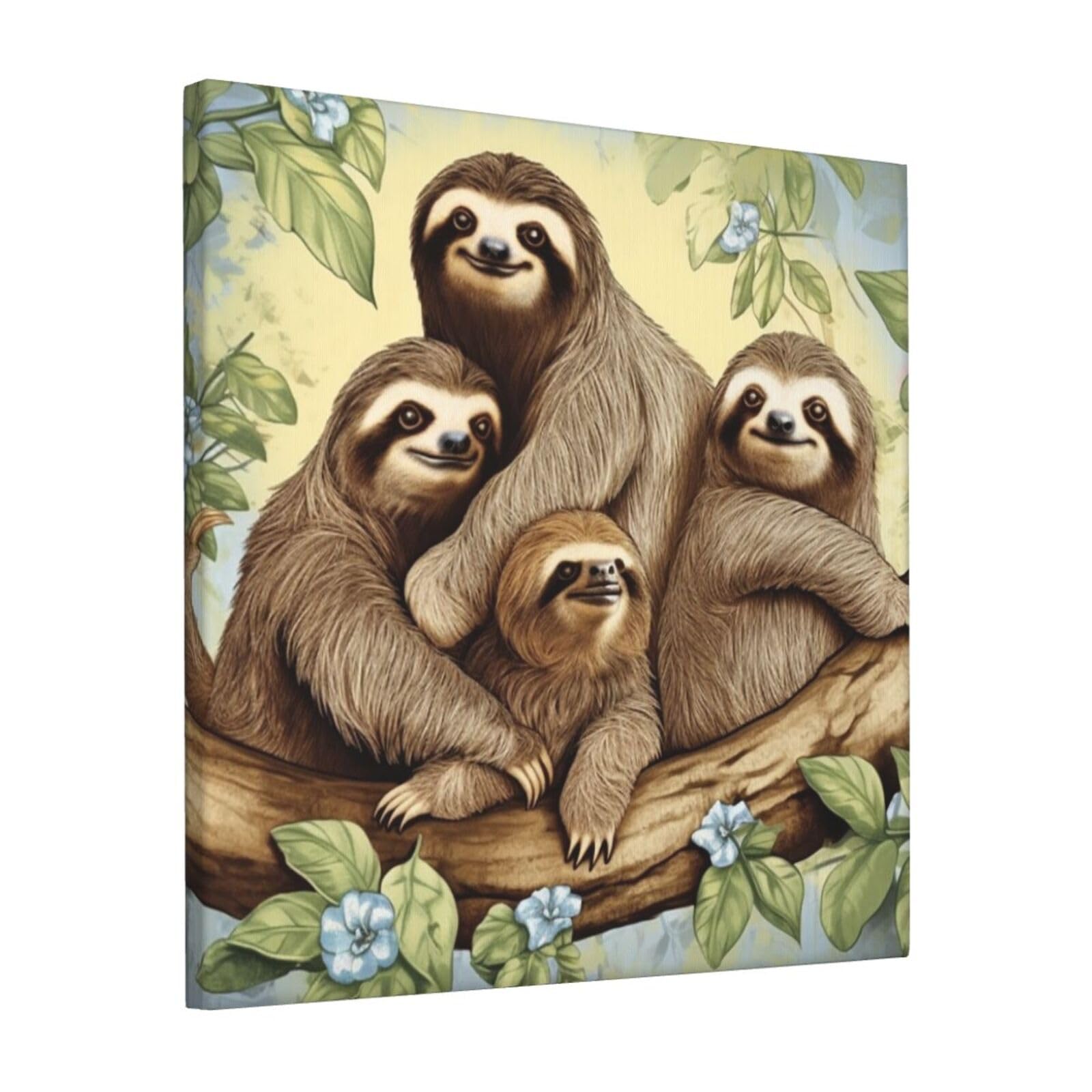 KLOPH Sloth Family Canvas Wall Art for Living Room 12"x12" Modern Artwork Painting for Bathroom Hanging Canvas Prints Aesthetic Wallart for Bedroom Kitchen Office Wall Decor